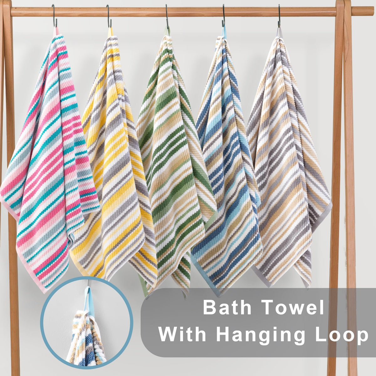 Striped Hand Towels Set (4PC, 16"x27") - 100% Cotton | Quick Dry | Soft | Absorbent, Light Weight Hand Towels for Showering & Bathroom, Luxury Towel Set for Guest, Blue + Gray + Beige Stripes