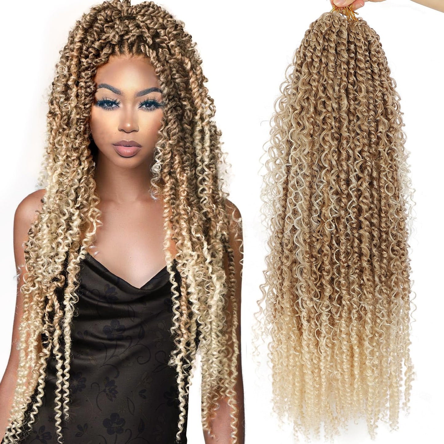 Boho Style Passion Twist Hair 22inch Long Pre-Twisted Crochet Goddess Passion Twist Hair 8Pack Pre Looped Curly Crochet Hair Bohemian Omre Brown Blonde New Passion Twist Crochet Hair fpr Women,T27/613