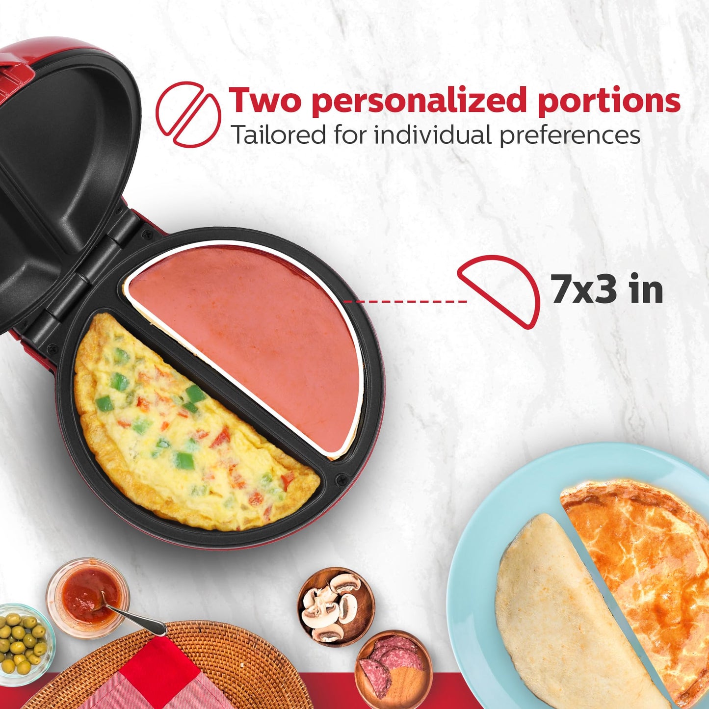 Holstein Housewares Non-Stick 6-Section Multi-Food Maker - Arepas, Mini Pancakes, Corncakes and More, 6-PC, Red/Black