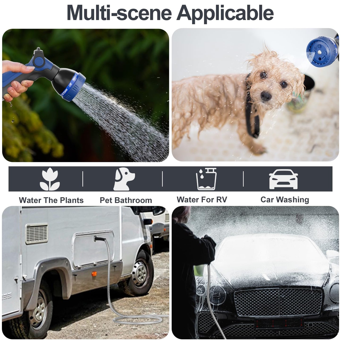 SPECILITE Heavy Duty 304 Stainless Steel Garden Hose 75ft, Outdoor Metal Water Hoses with Nozzle & 10 Pattern Spray Nozzle for Never Kink & Tangle, Puncture Resistant, Flexible, Portable