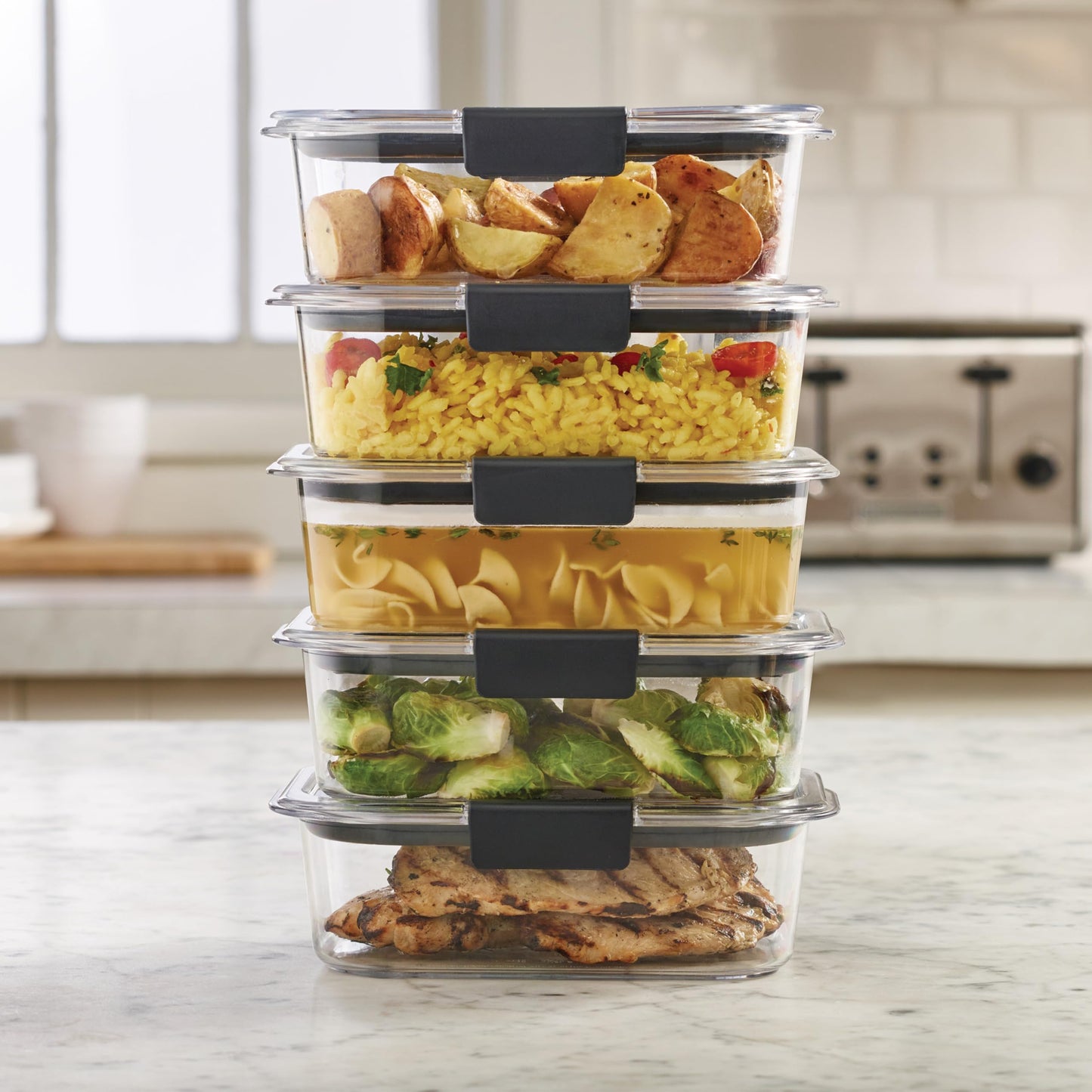 Rubbermaid 10-Piece Brilliance Food Storage Containers with Lids for Lunch, Meal Prep, and Leftovers, Dishwasher Safe, 3.2-Cup, Clear/Grey