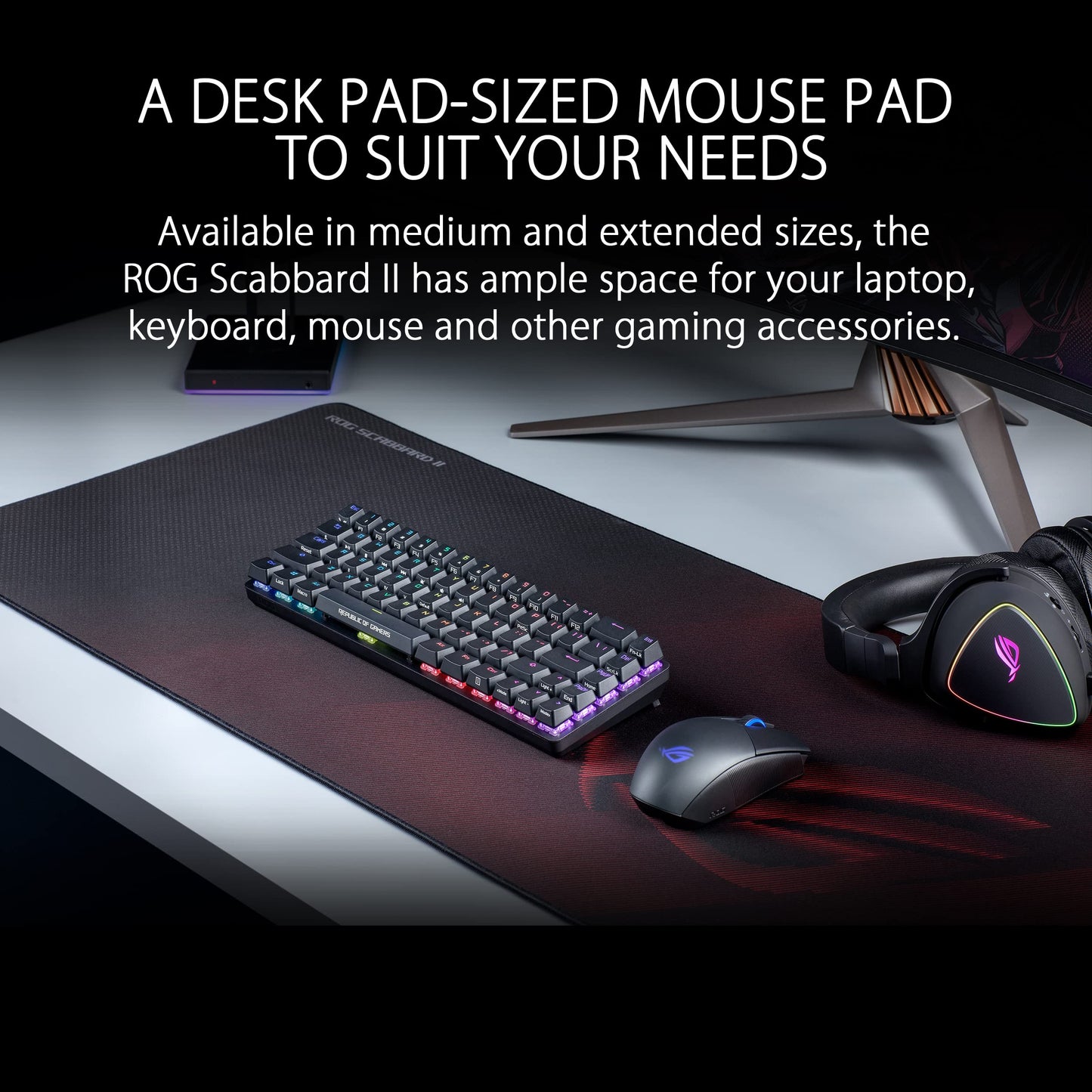 ASUS ROG Scabbard II Extended Gaming Mouse Pad – 35.4” x 15.7” (Extended/XXL Size), Smooth Glide Surface, Water/Oil/Dust-Resistant, Anti-Fray Edges, Non-Slip Base - Black
