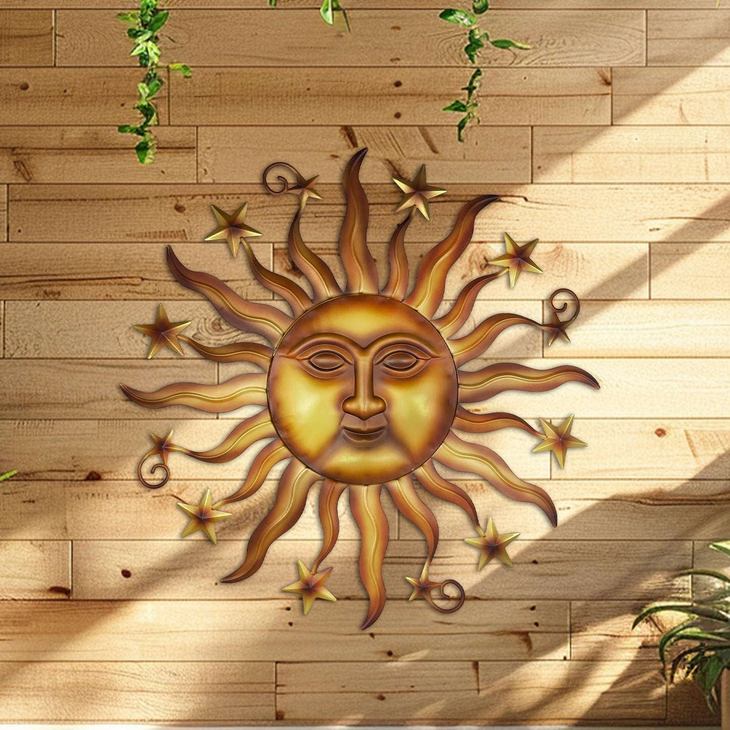 LIFFY 24" Sun Metal Wall Art Outdoor Decor - 3D Sun Face Metal Wall Sculpture - Hanging Decoration Gift Ideal for Home Accent, Bedroom, Garden, Patio, Farmhouse - Lively and Vibrant