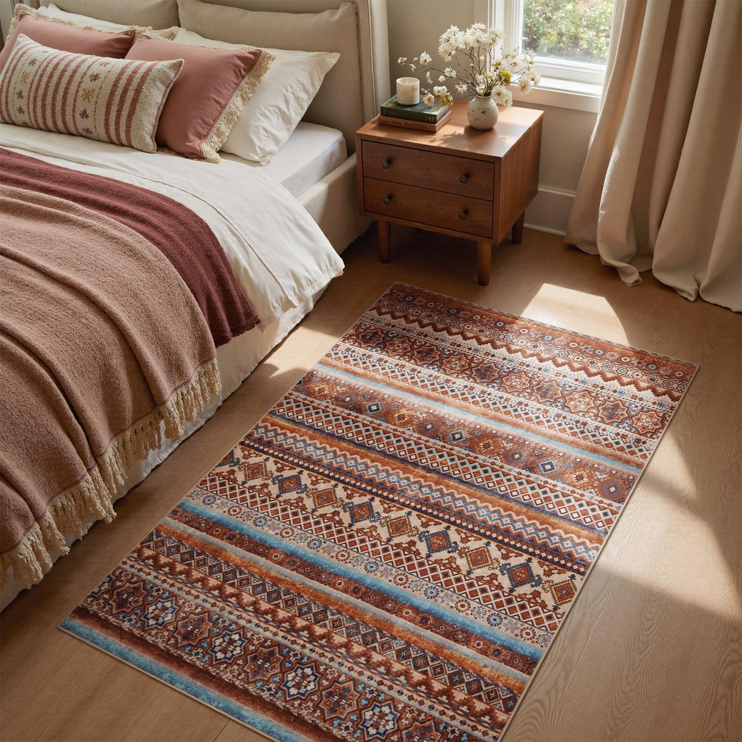 Area Rug 4x6ft Carpet Rugs for Living Room Bedroom Colorful Boho Rug-Machine Washable Rugs for Bedroom Dining Room Living Room Rug Neutral Multi-Color