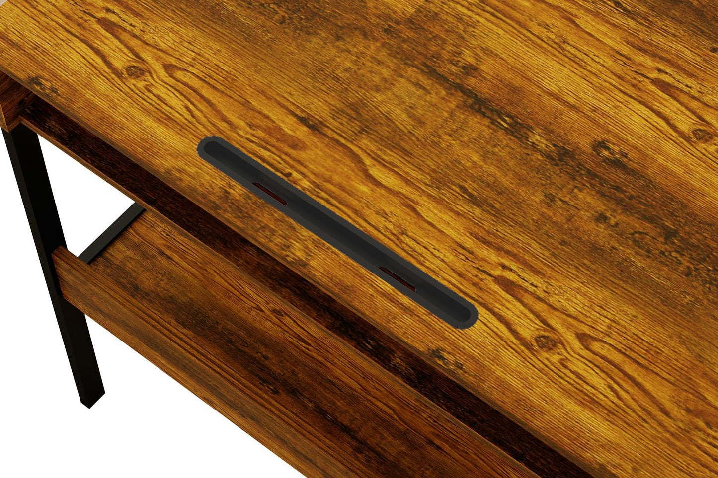 Computer Desk, Small Office Desk, Bureau Gaming Desk, 31.5 inch Study Table, Sit Stand Desk with Drawers, Bureau de Bureau de Travail, Rustic Brown Wood Desk with Black Metal Frame