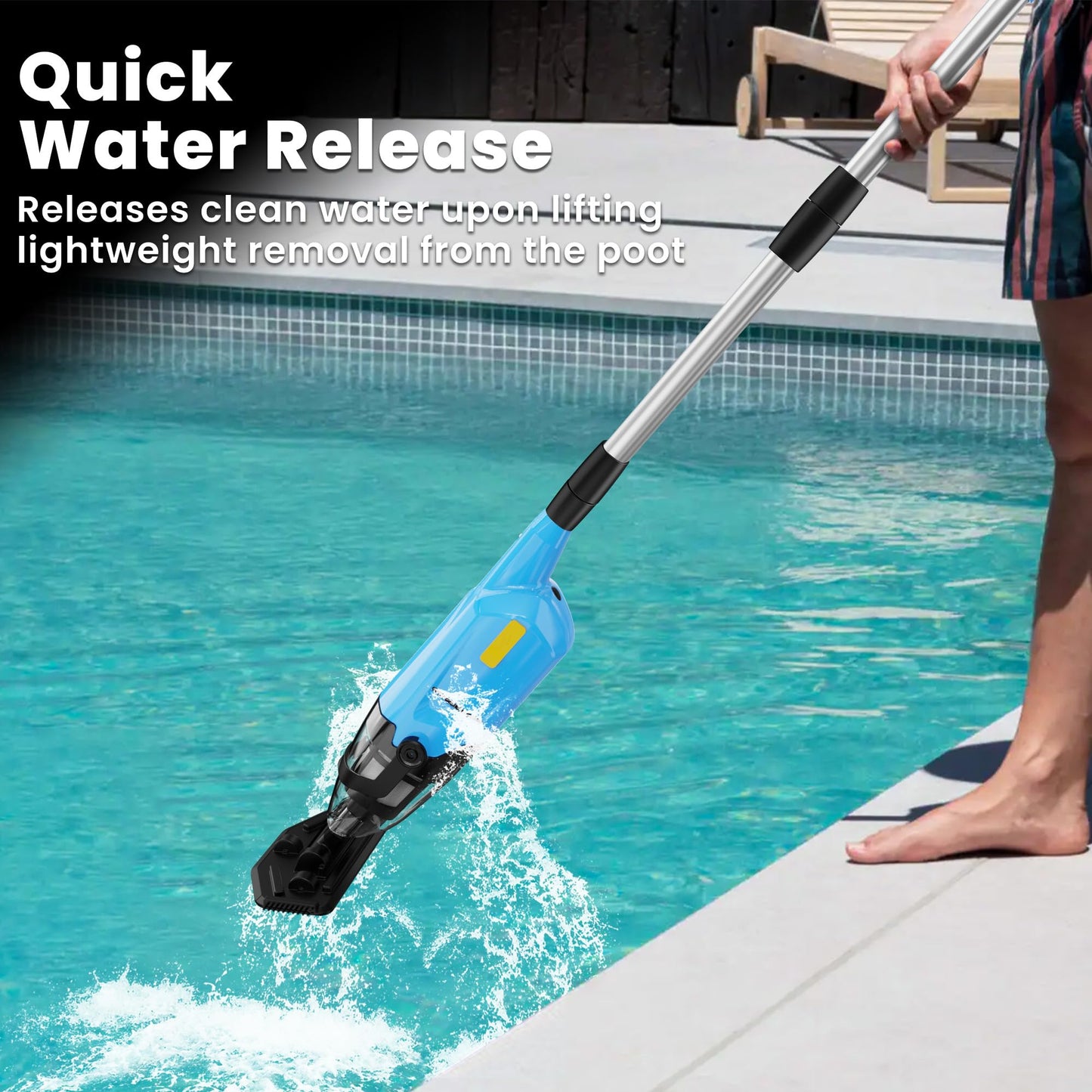 Cordless Pool Vacuum Cleaner for Above Ground Pool & In Ground Cordless Rechargeable Pool Cleaner - 90 Mins Runtime, with Extension Rod, Spa Vacuum for Hot Tub
