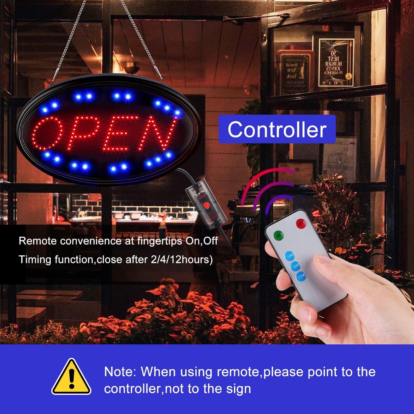 LED Open Sign, FITNATE Large 23x14 inch Business Open Sign with Remote Electric Display Sign,2 Modes Flashing & Steady Lights for Business, Shop, Bar, Hotel