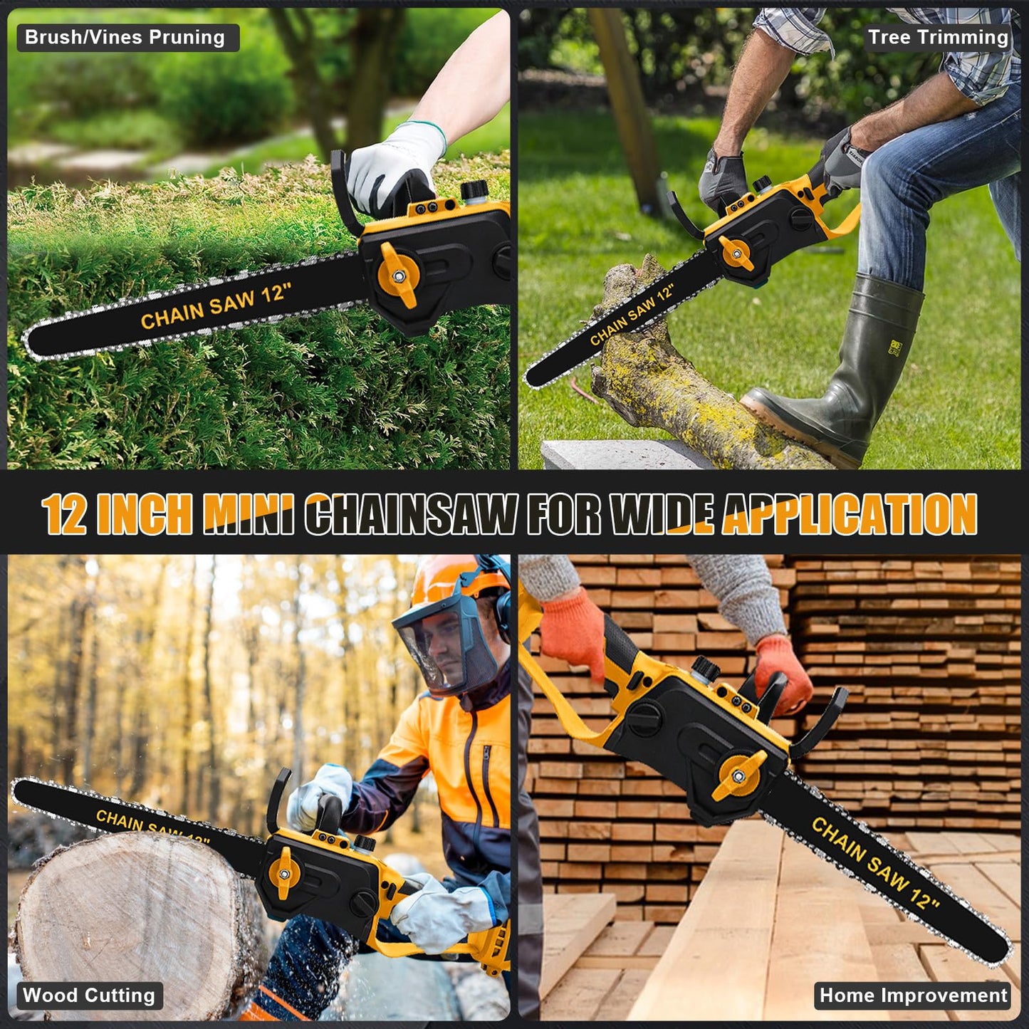 Brushless Chainsaw Compatible with Dewalt 20V Battery, 12 Inch Mini Chainsaw Cordless with Auto Oiler & Security Lock, 1000W Handheld Chain Saw for Tree Trimming, Branch Wood Cutting (No Battery