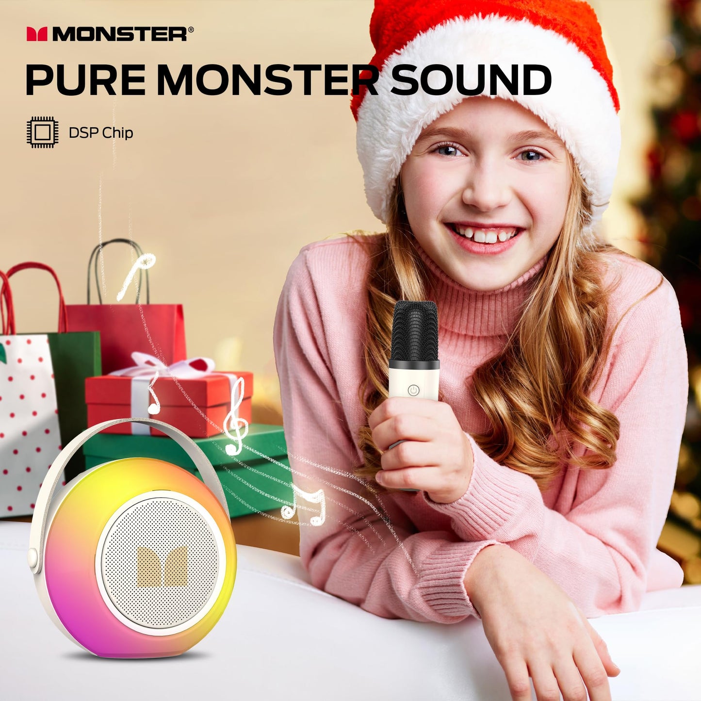 Monster Karaoke Machine for Kids Adults, Portable Bluetooth Speakers with 2 Wireless Microphones and Lights, Christmas Birthday Gifts Toys for Boys Girls 4, 5, 6, 7, 8, 9, 10, 12+ Toddler