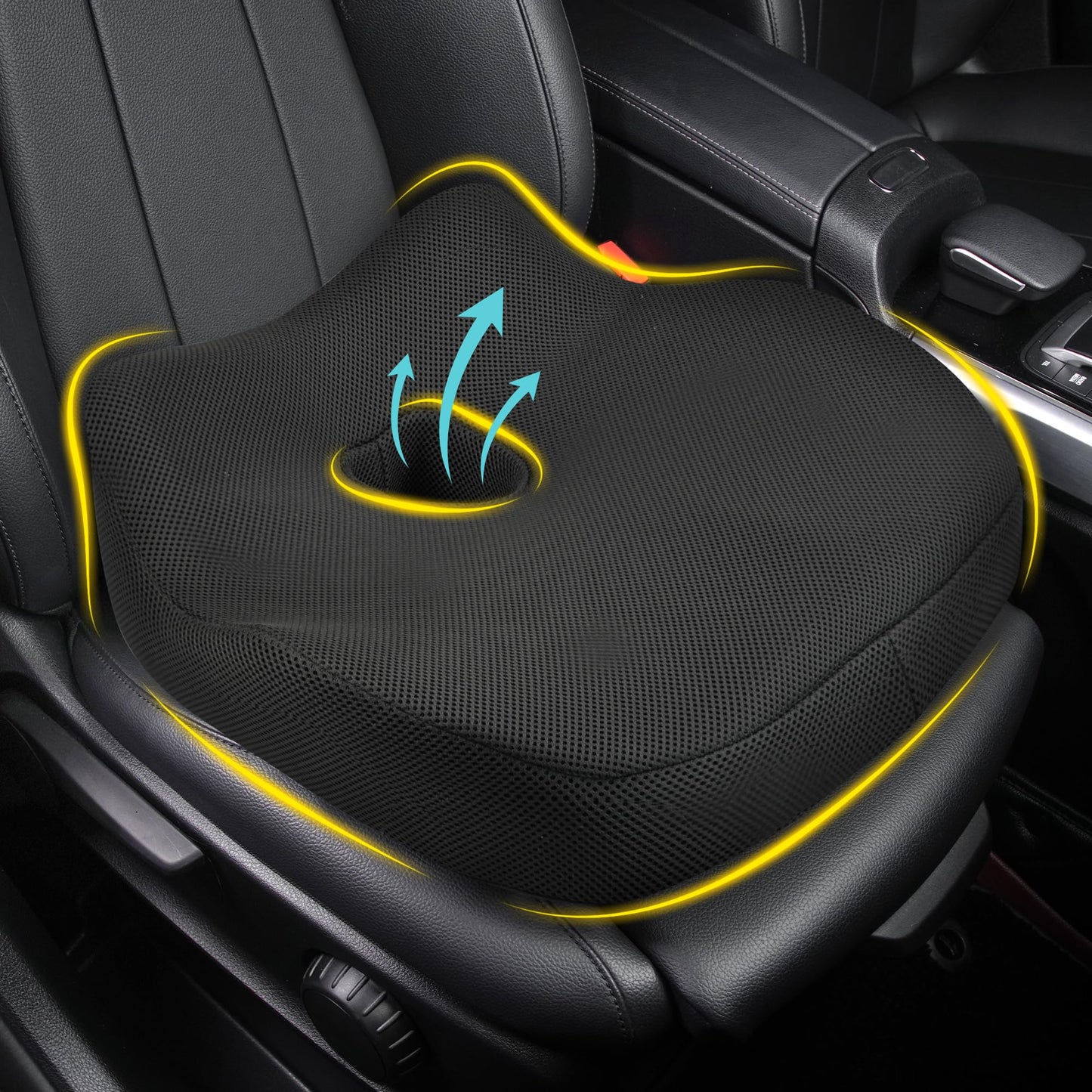 Car Seat Cushion, Ergonomic Memory Foam Car Cushion for Sciatica Pain Relief, Larger Driving Seat Pillow for Short Drivers on Long Drives - Butt Pillow for Truck, Office, Wheelchair - Classic Black