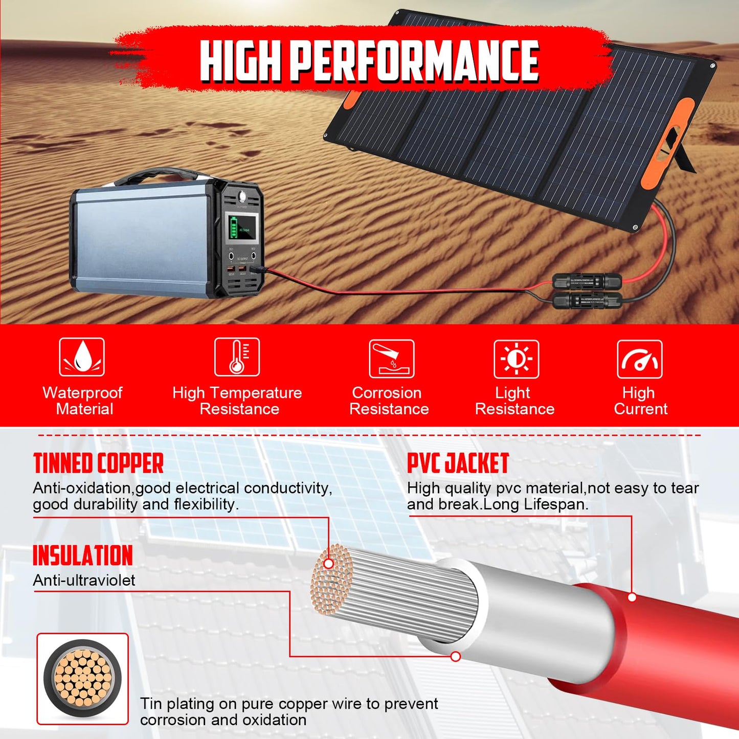 TIPHOPE Solar Connector to XT60 Adapter Extension Cable,12WAG 25FT Solar Panel to XT60 Adapter Cable for Solar Panel to RV Foldable Solar Panel, Portable Power Station, Solar Generator