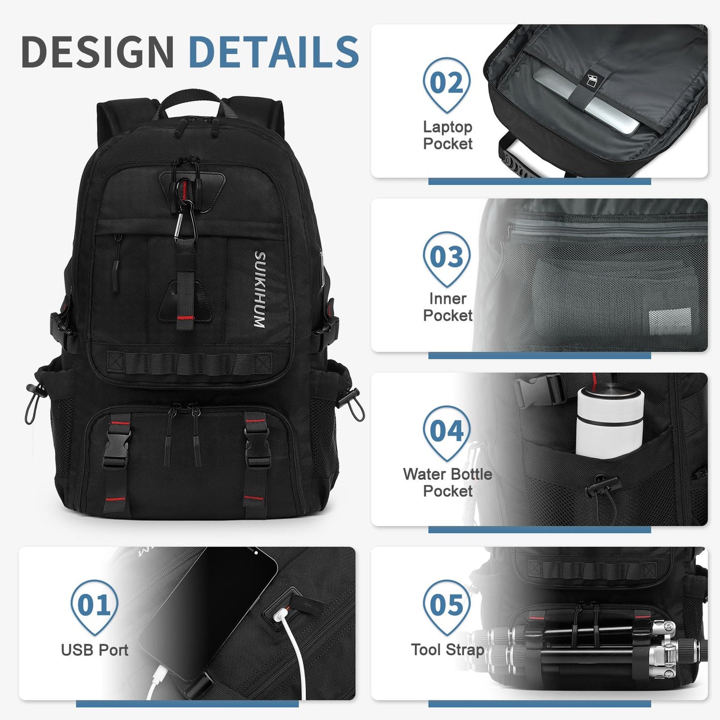 SUIKIHUM Travel Backpack 35L TSA Approved Carry on Backpack with Shoe Compartment & Wet/Dry Separation, Laptop Bag Fits 18.4 Inch Computer, Water Resistant Backpack for Men Women, Black