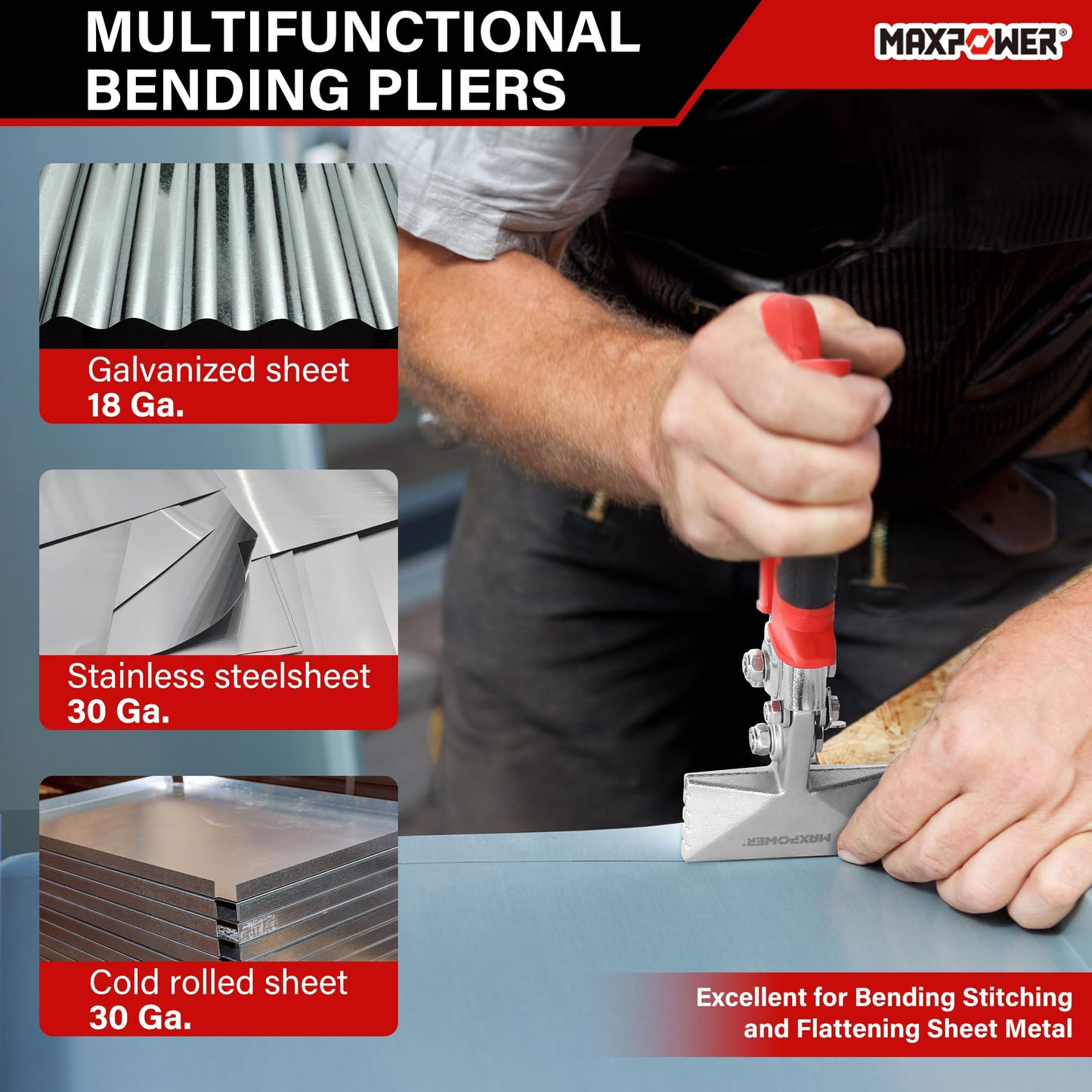 MAXPOWER Sheet Metal Hand Seamer, 2-Pack 3 Inch and 6 Inch Straight Jaw Sheet Metal Bender Tools with Ergonomic Handle