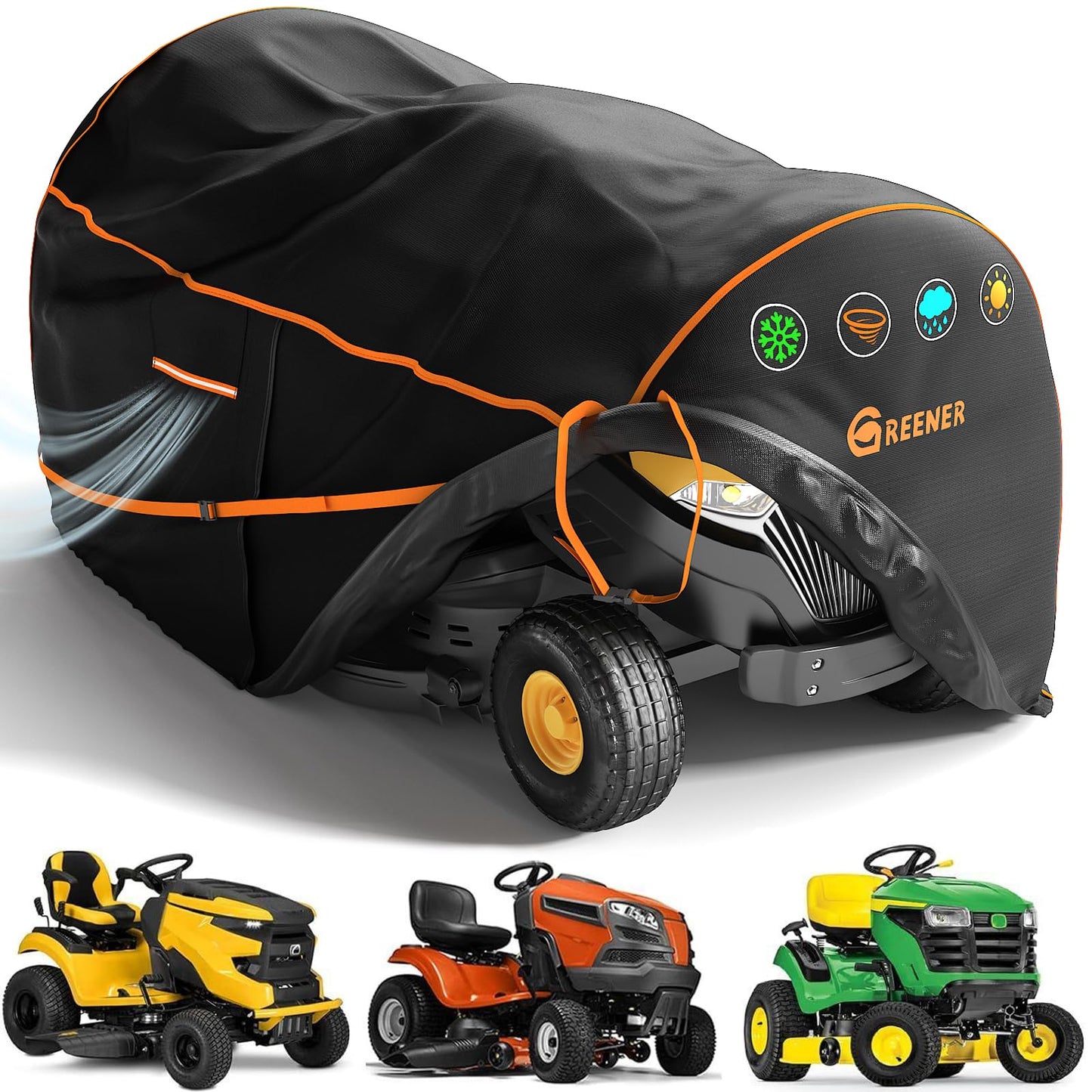 GREENER Zero Turn Lawn Mower M (800D)- Tractor Cover Fits Decks up to 54" Heavy Duty Protector, Universal fit for John Deere, EGO, Toro and More 80" L x 55" W x 49" H Black