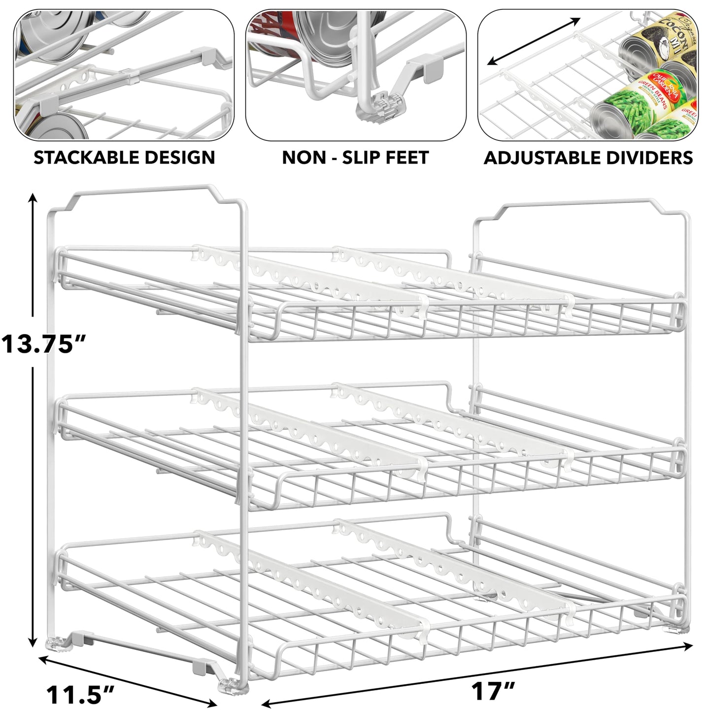 Simple Houseware Stackable Can Rack Organizer Storage for Pantry, White