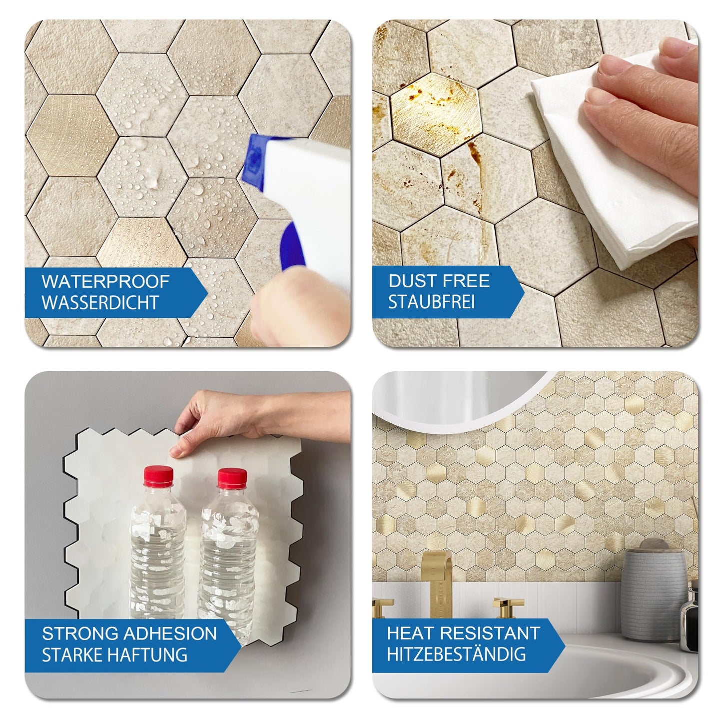 M MOFIT Hexagon Peel and Stick Backsplash Tiles Kitchen,Self-Adhesive Metal and Marble Honeycomb Peel and Stick Wall Tiles Sticker Mosaic Heat Resistant(Beige,10sheets)
