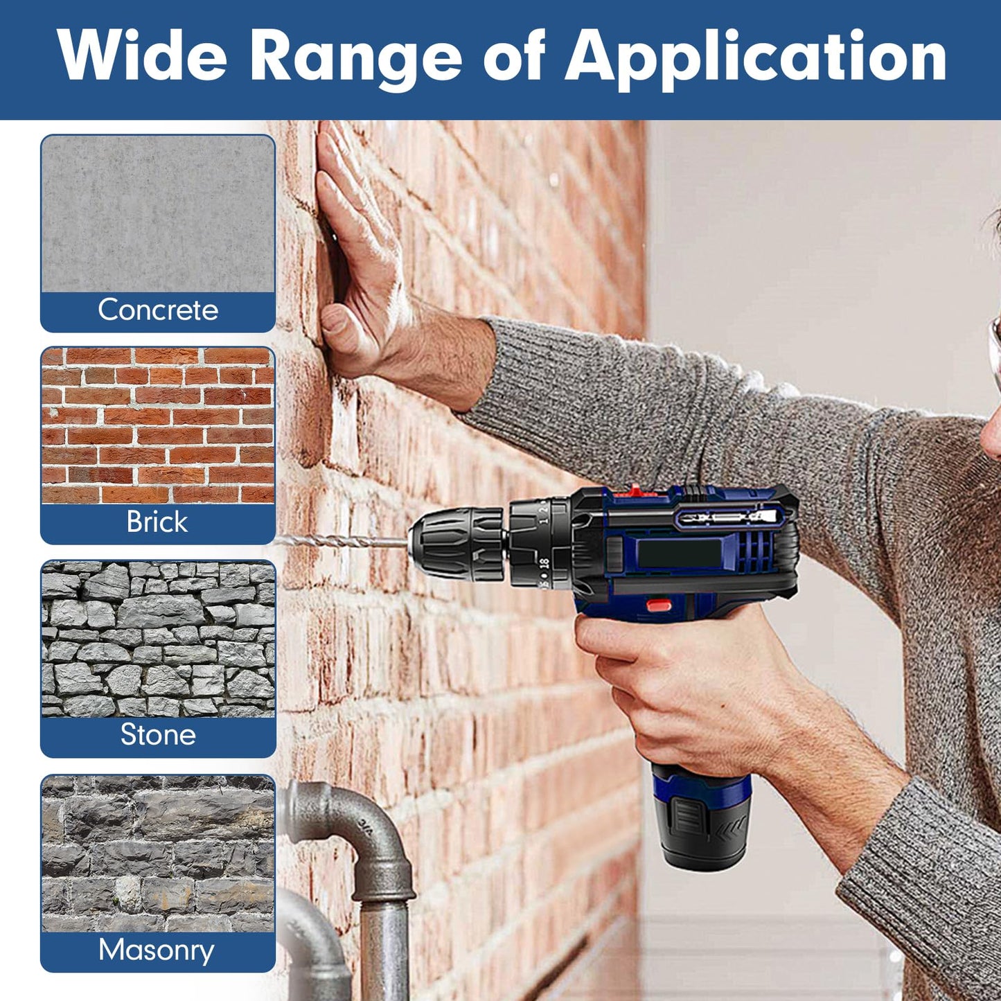 17Pcs Rotary Hammer Drill Bits and Chisel Set - SDS-Plus Carbide-Tipped Drill Bits and Chisels with Storage Case - Tools for Concrete Brick Stone and Other Masonry Construction Materials