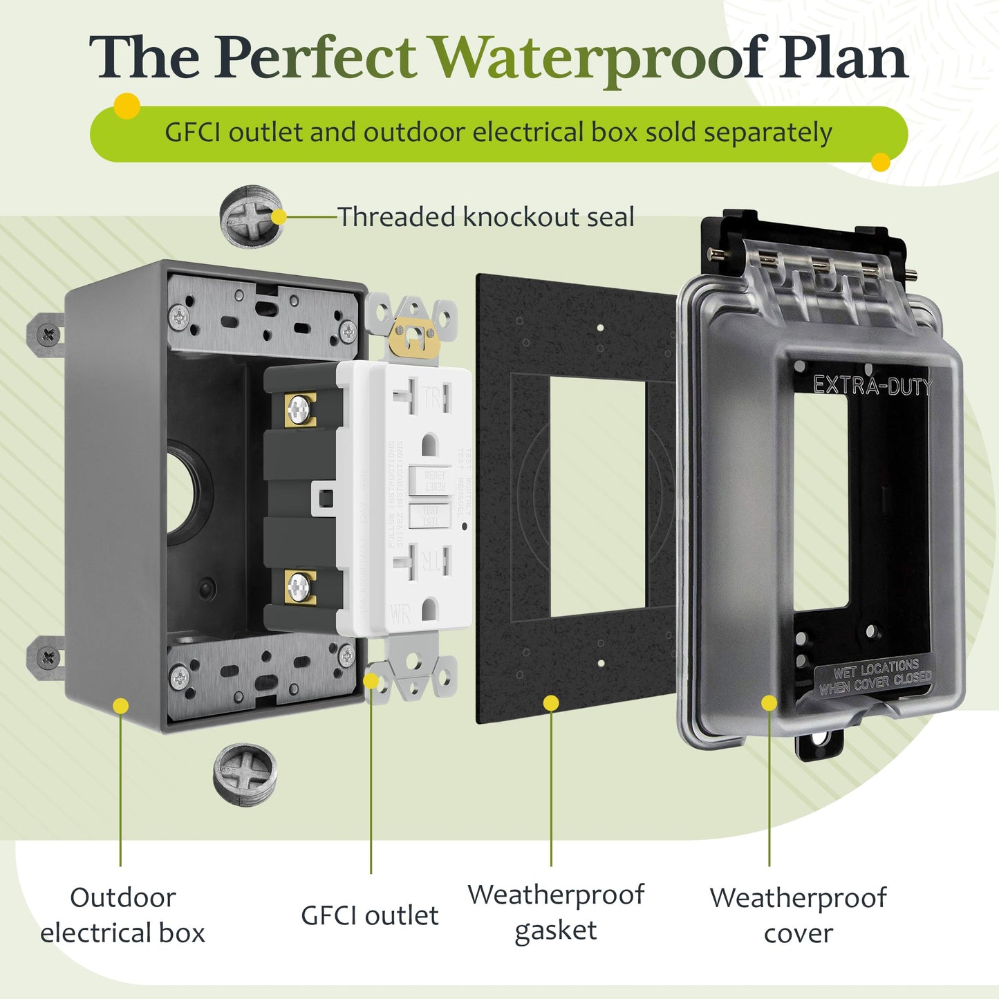TG Outdoor Outlet Cover Extra-Duty in-Use Weatherproof Outdoor Decorator/GFCI Receptacle Outlets, Weatherproof Enclosure, 1-Gang H15.5cm x W8.6cm x D7.1cm, Clear Cover, 2 Count