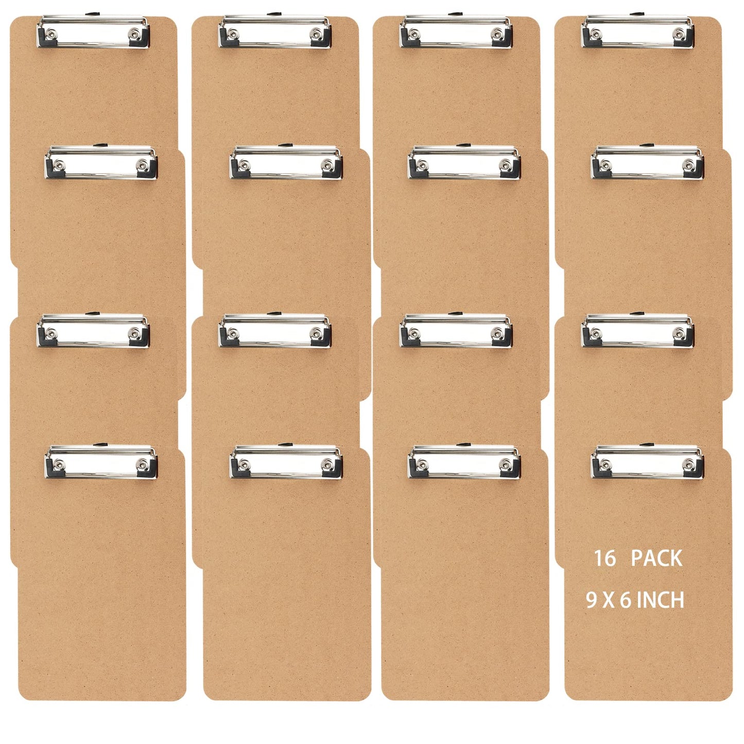 HEIHAK 16 Pack 6 x 9 Inches Mini Clipboards, A5 Memo Size Clipboards, Small Wood Hardboard Low Profile Clip for Home, Office, Classroom Supplies, Brown