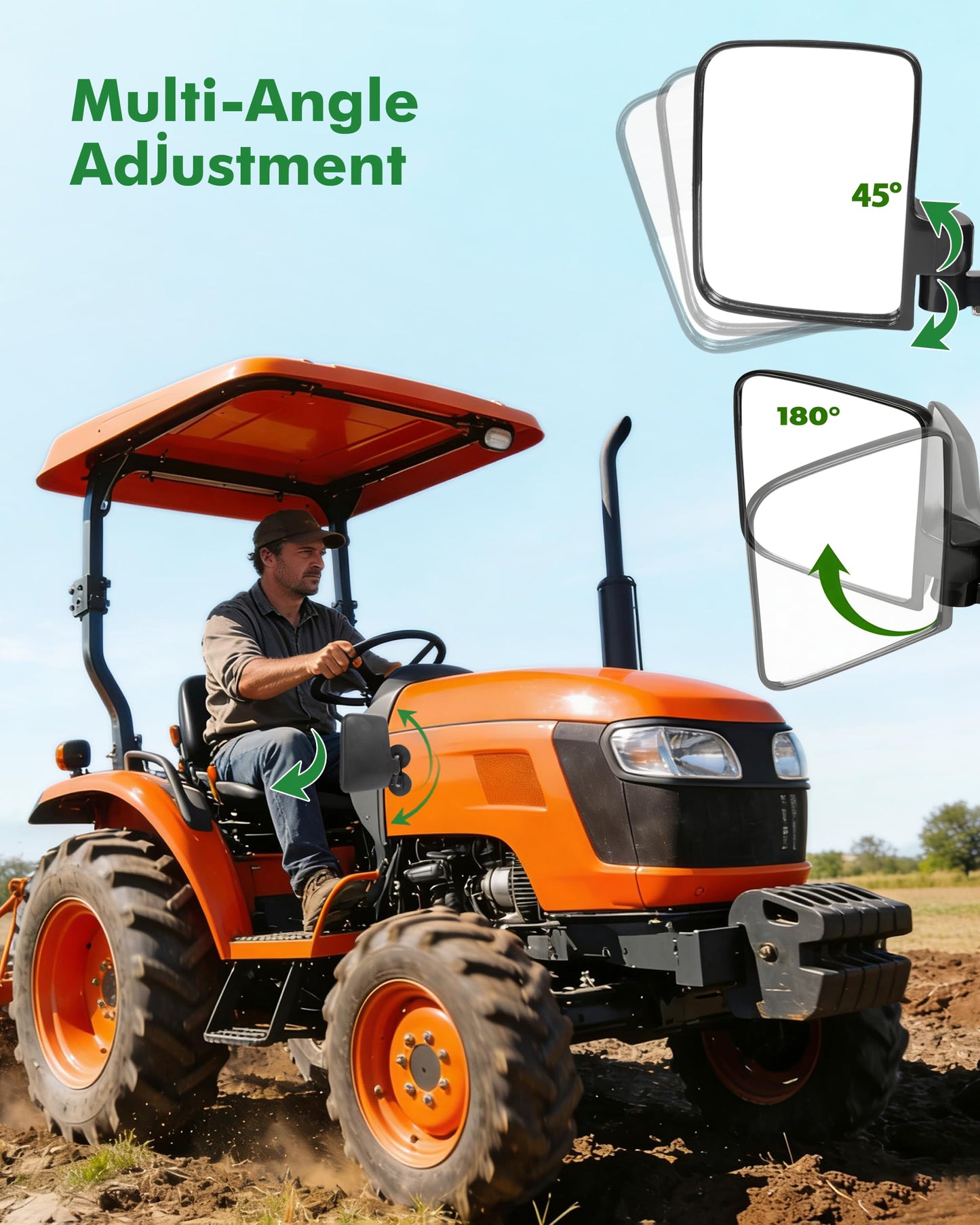 VOUTRAK Universal Magnetic Tractor Mirror, VOUTRAK 114lbs Magnetic Side Mirror Tractor with 6 Magnets, 180° Adjustable Convex Mirror, for Tractor Forklift Lawnmower, Compatible with John Deere, Kubota
