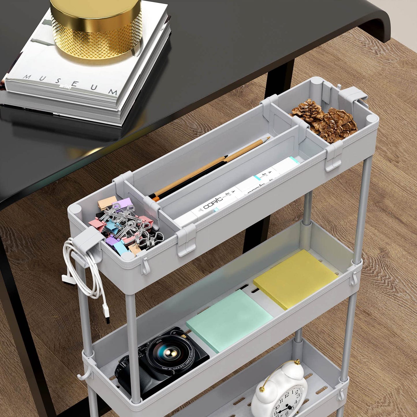 SPACELEAD Slim Storage Cart 4 Tier,Bathroom Organizer Rolling Utility Cart, Mobile Shelving Unit Slide Out Storage Cart for Office, Bathroom, Kitchen, Laundry Room & Narrow Places， Gray