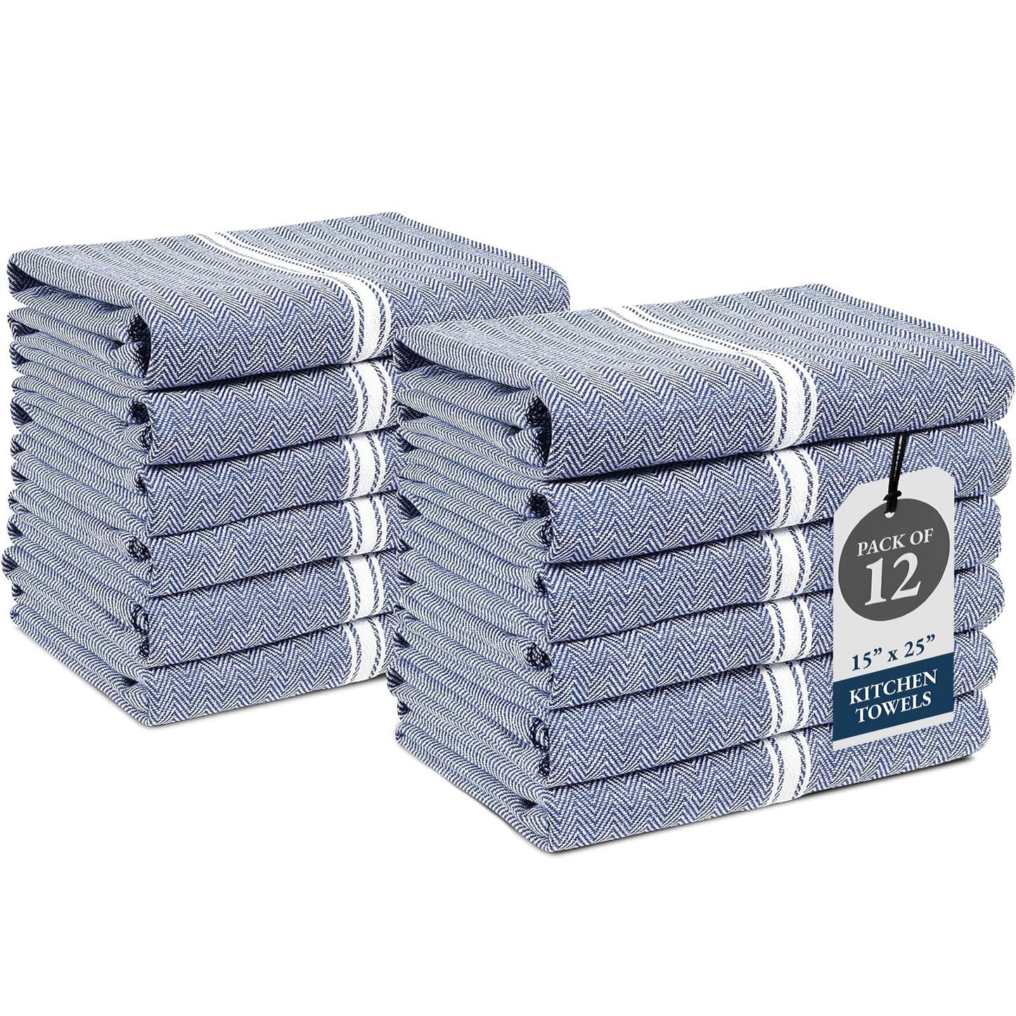 Lane Linen Kitchen Towels Set - 100% Pure Cotton Dish Towels for Kitchen, Super Absorbent Kitchen Hand Towel, Blue Tea Towels, Soft & Durable Dish Cloths, Pack of 12 – 15”x25”, Blue Chambray