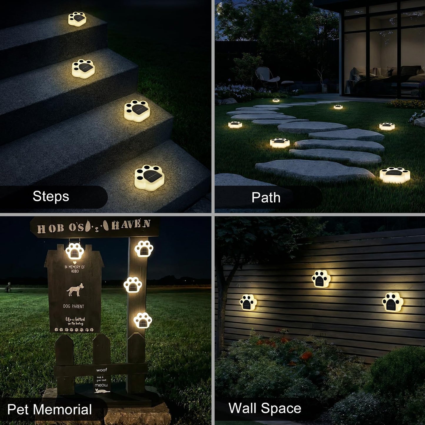 Solar Paw Print Lights 8 Pack, Outdoor Waterproof Solar Garden Lights, Lawn Patio Pathway Decorative Lights, Pet Dog Lovers Gifts for Women Mom Mother's Day (Warm White)