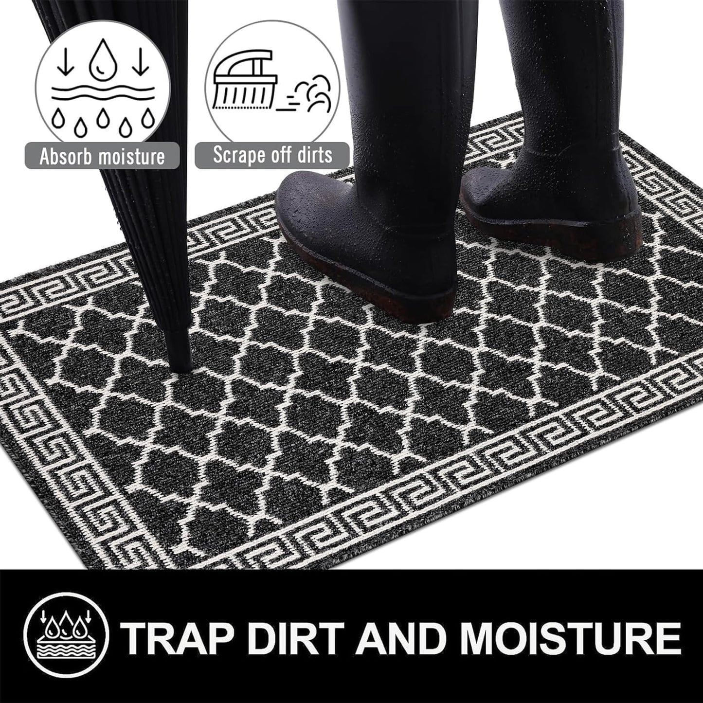 Pauwer Indoor Doormat for Entryway 36"x59" Non-Slip Absorbent Resist Dirt Entrance Mat, Washable Front Door Mat Welcome Mat Low-Profile Inside Floor Mat for Entry Kitchen Laundry Room, Black