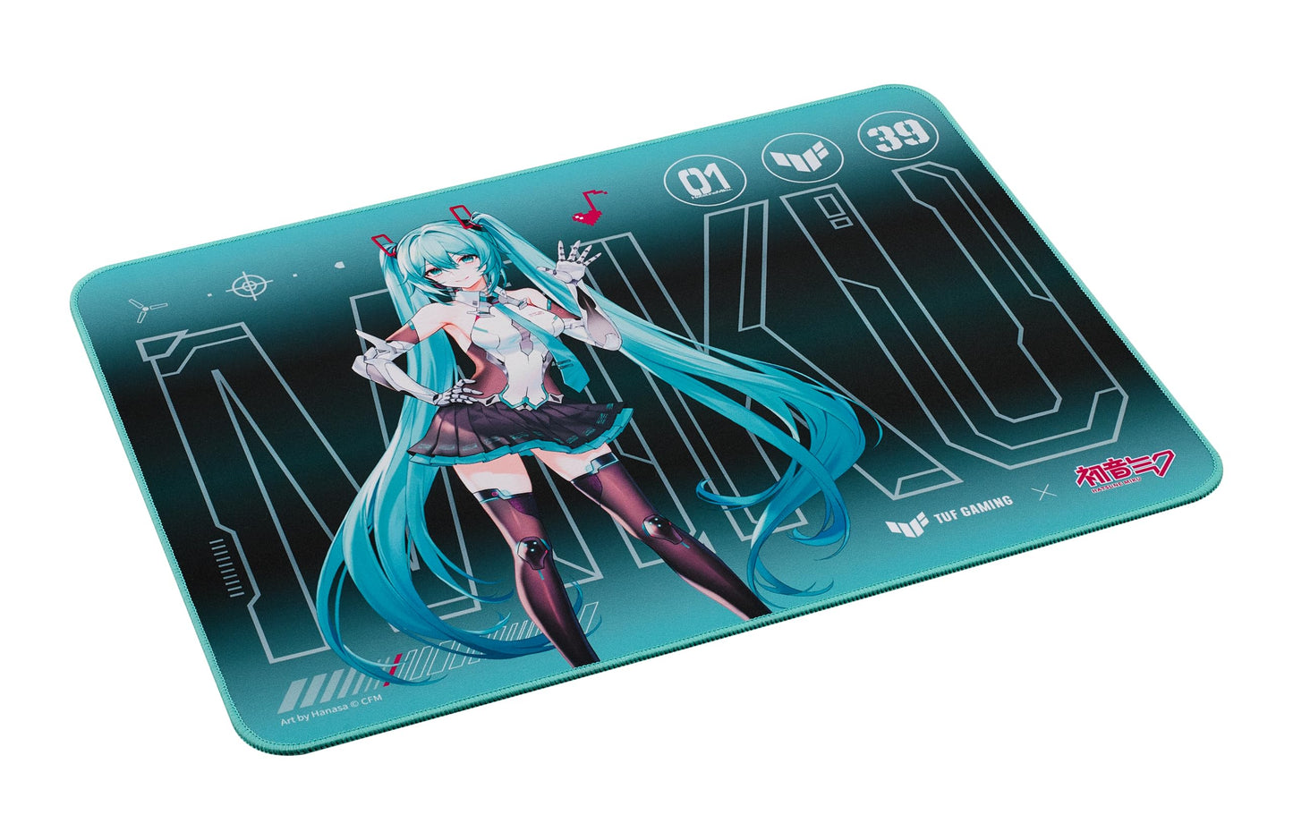 ASUS TUF Gaming P1 Hatsune Miku Edition Portable Gaming Mouse Pad – 10” x 8” (Medium Size), Aqua, Protective Coating, Water-Resistant Surface, Durable Anti-Fray Stitching, Non-Slip Rubber Base