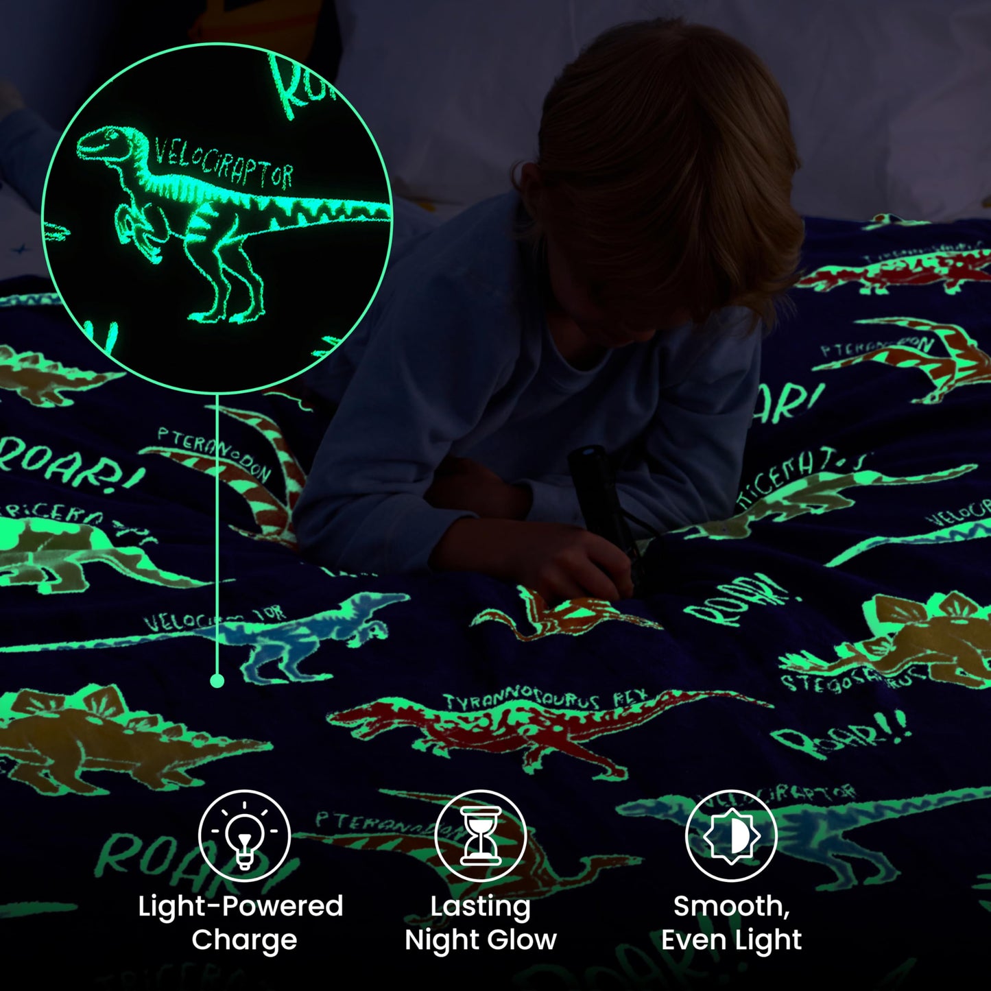 Joiedomi Glow in the Dark Blanket - Dinosaur Gift for Girls and Boys Aged 2 to 12 Years - Soft, Cosy Flannel Children's Blanket - Birthday Gift 50 x 60 inches