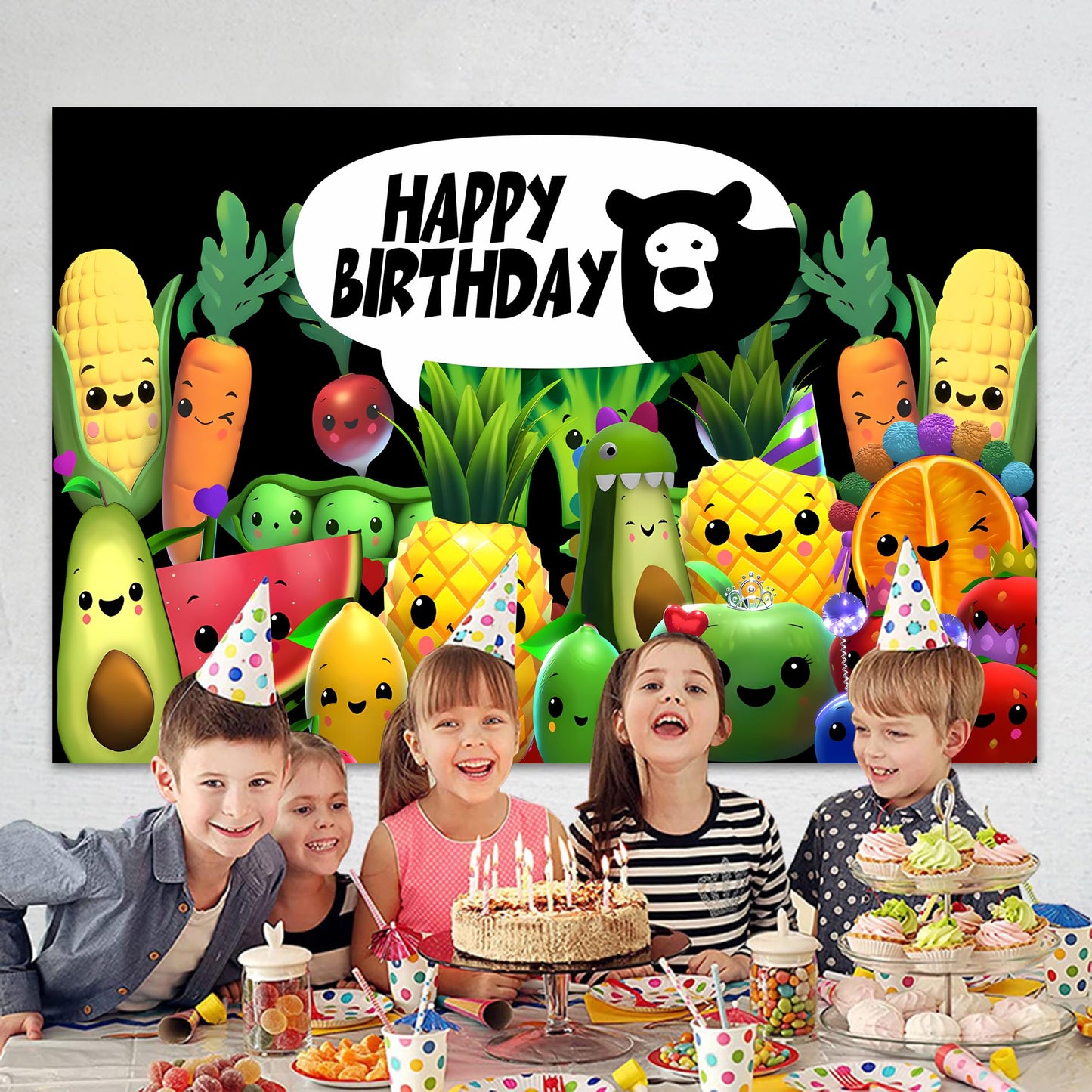 Hey Bear Sensory Fruit Party Supplies,Including Birthday Bannner,Cake Copper ,Ballon,Party Background,Suitable for Fruit Birthday Party Decorations,Holiday Party,Party Favor etc