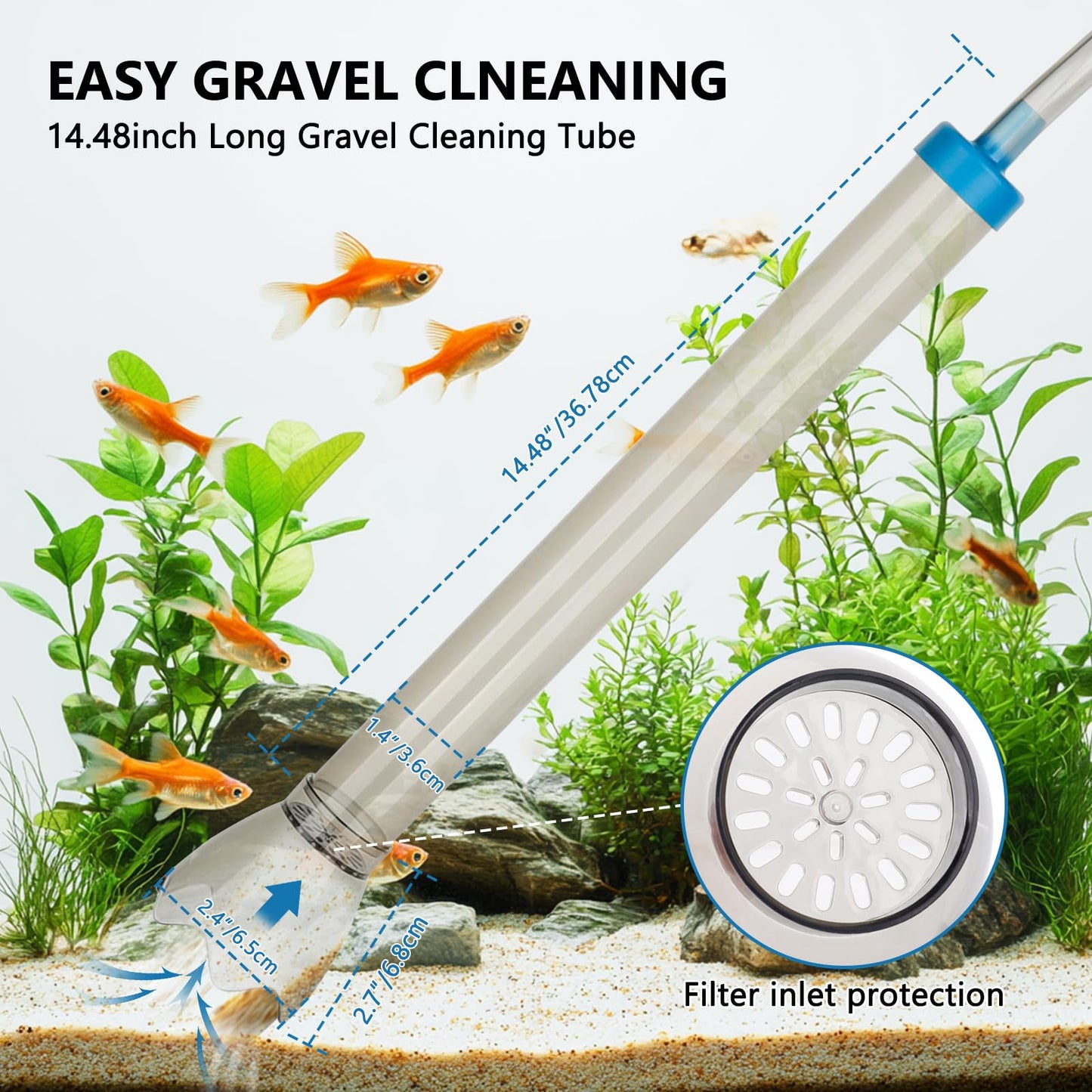 fishkeeper 50FT Aquarium Gravel Vacuum Water Changer - Flow Adjustable Faucet Universal Siphon Quick Pump with 6 Adapters, Bucket-Free Fish Tank Cleaning Tools for Drain & Fill (2025 New)