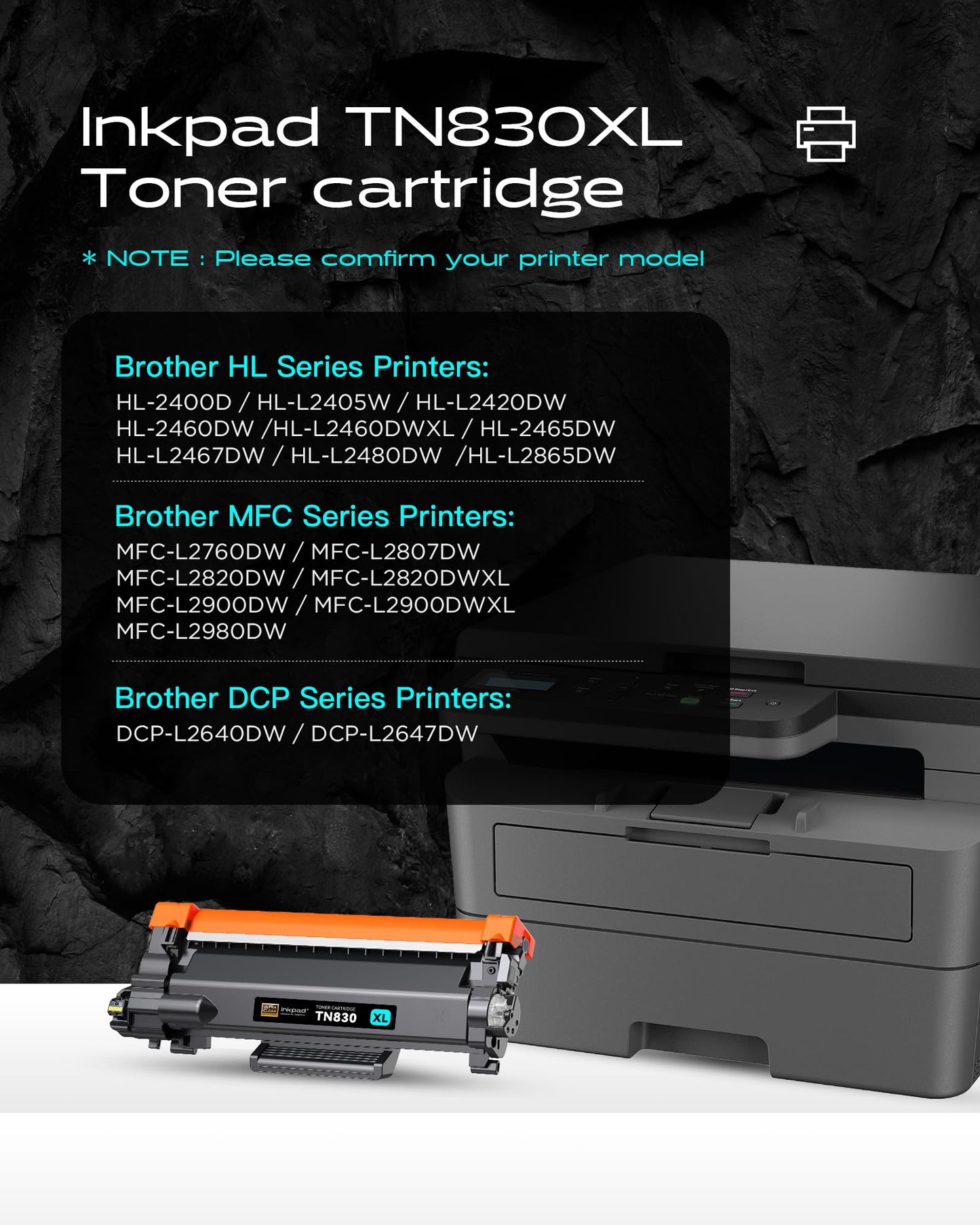 TN830XL Toner Cartridges Replacement for Brother TN830XL TN-830 TN830 XL/V/R Toner Cartridge Compatible with HL-L2460DW DCP-L2640DW HL-L2400D HL-L2405W HL-L2460DWXL Printer (4 Pack,Black)