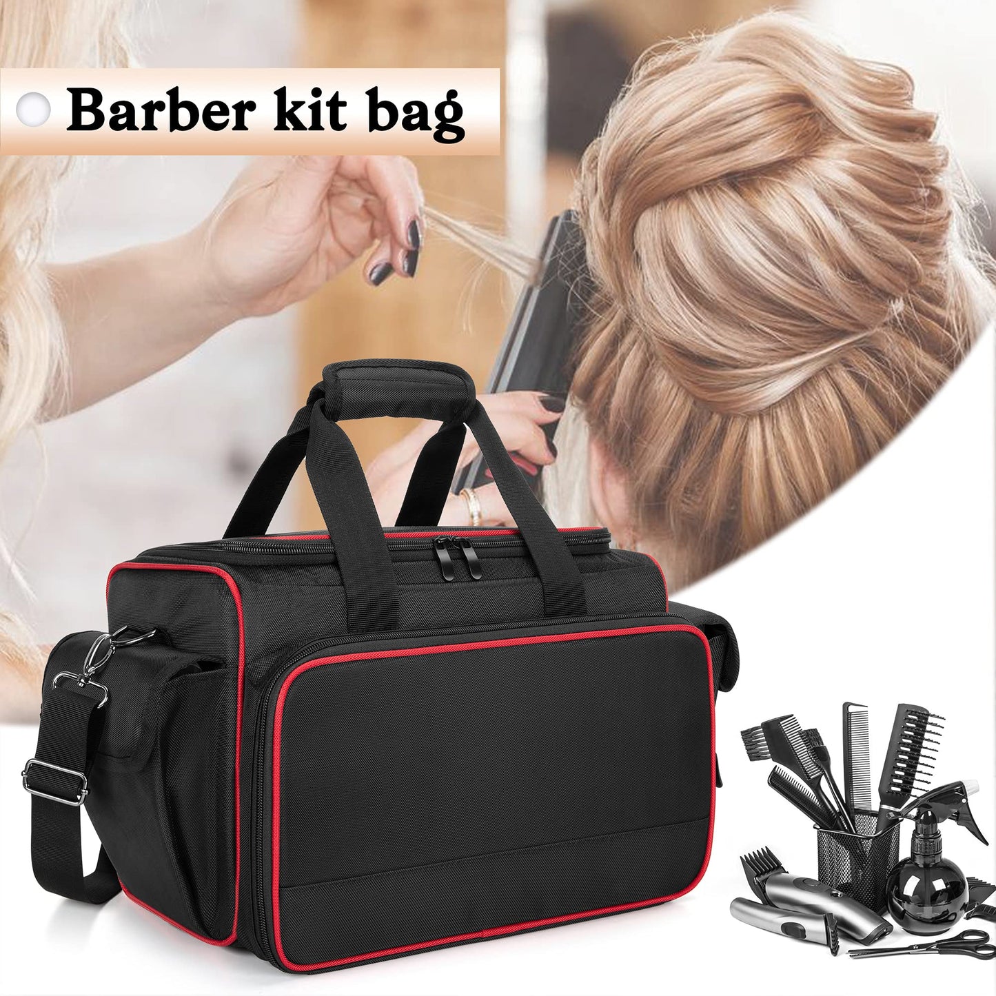 BAFASO Barber Bag with Adjustable Dividers, Travel Barber Case Holds Various Hair Cutting Tools (Bag Only), Black