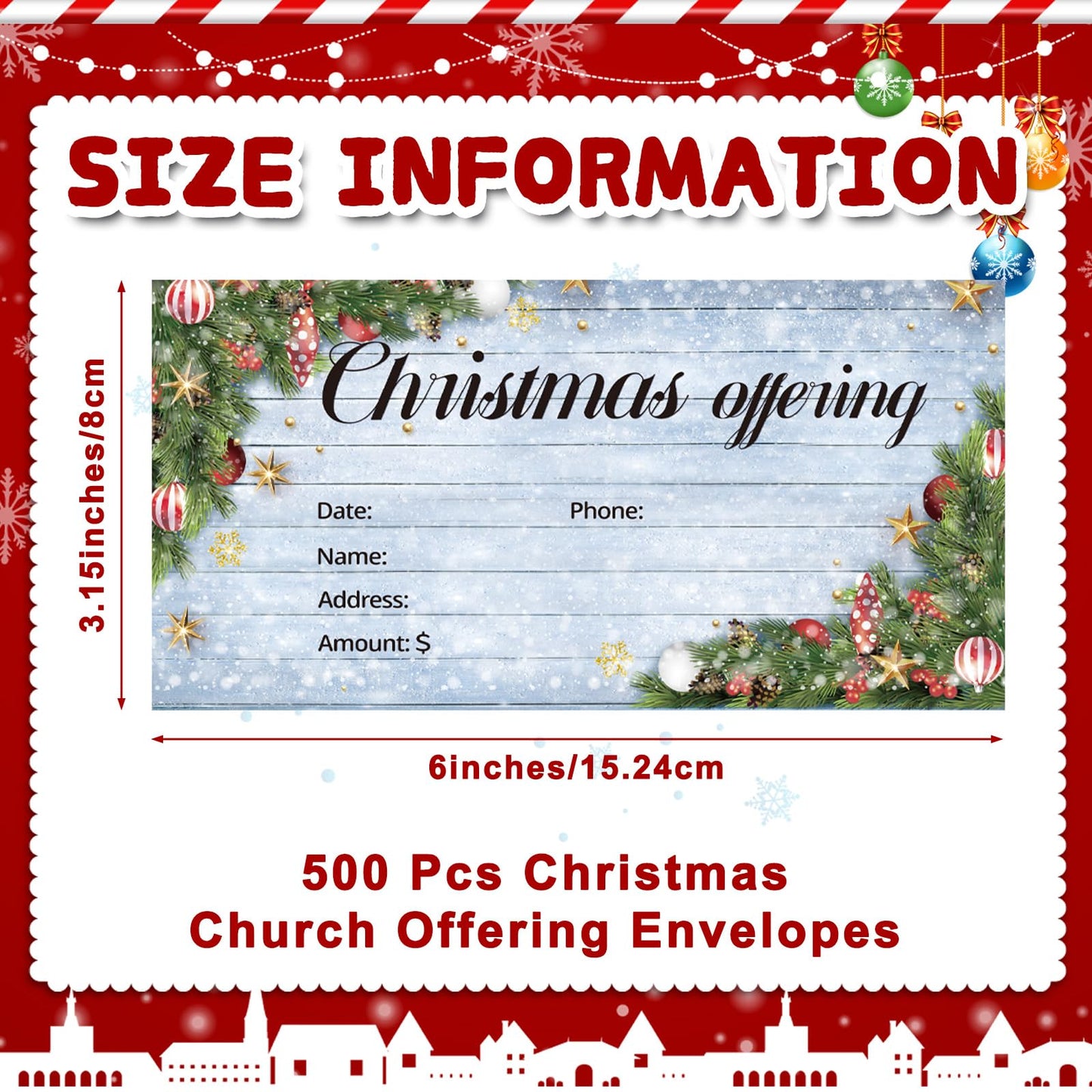 Cholemy 500 Pcs Christmas Offering Envelopes for Church 6.3 x 3.1 Inch Tithes and Offering Envelopes for Church Religious Tithe Donation Bulk Supplies(Christmas Ball)