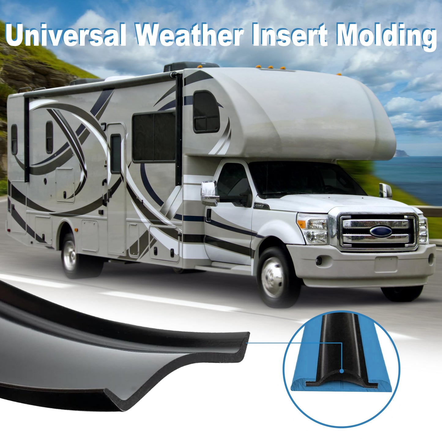 Podoy 1" RV Trim Molding Insert 100 FT with 12 Screws, Heavy Duty Vinyl Screw Cover Trim for RV Camper Travel Trailer, Exterior Corner Molding Replacement, Black