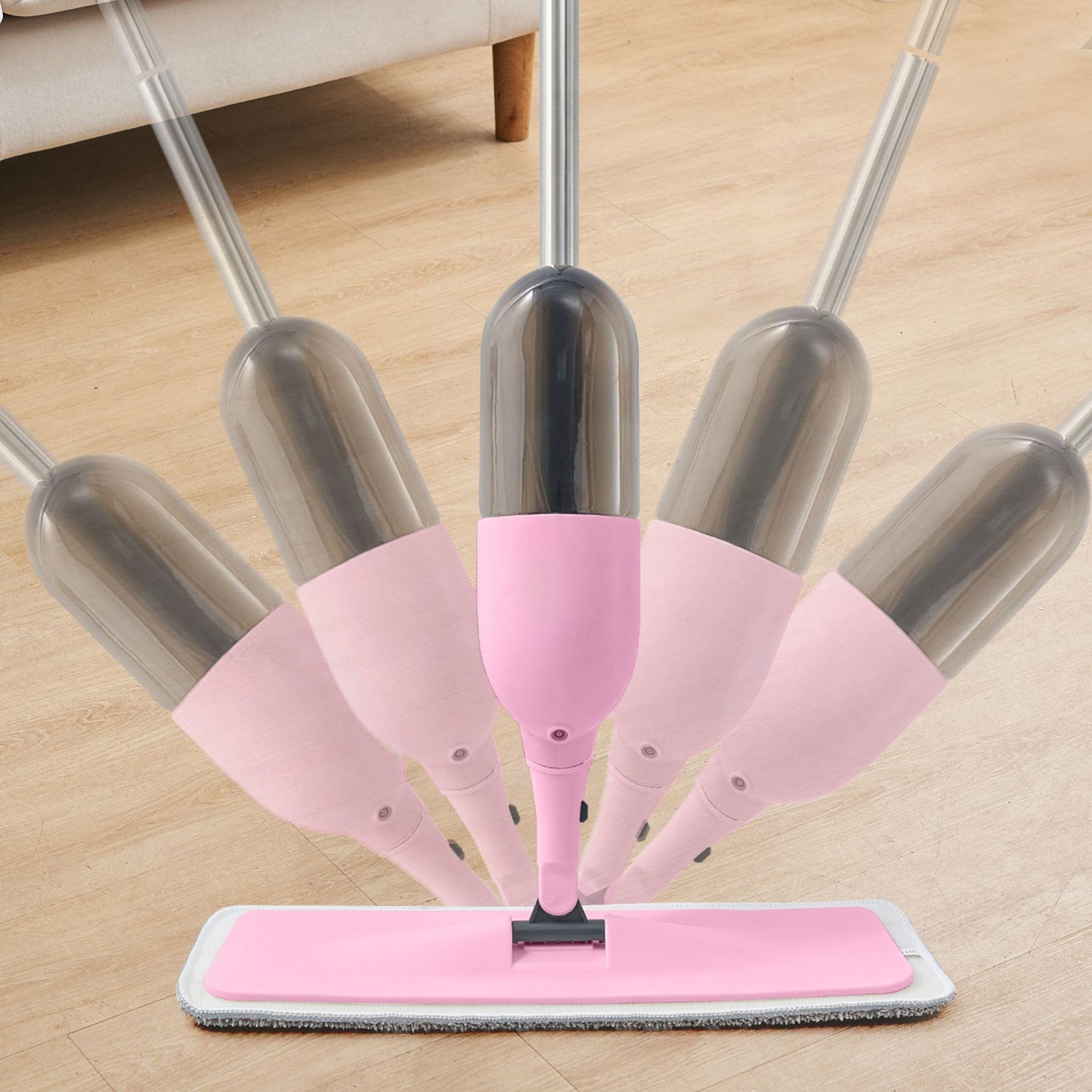 True & Tidy 3-in-1 Multi-Surface Spray Mop Kit with Flat, Round, Squeegee Mop Heads, Refillable Water Bottle, Machine Washable Microfiber Pads for Floor and Glass Cleaning