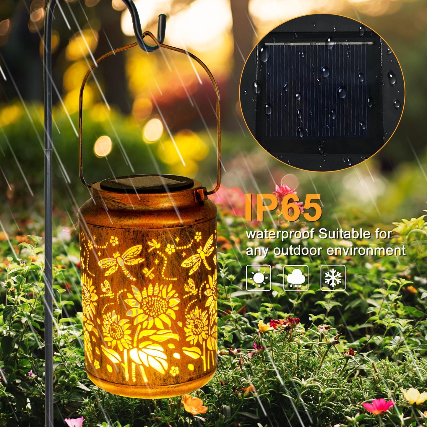 Sunflower Solar Lanterns Outdoor,Birthday Gardening Christmas Gifts for Women Mom Grandma,Garden Decor Waterproof Metal Hanging Lights for Patio Yard Pathway Lawn Front Porch