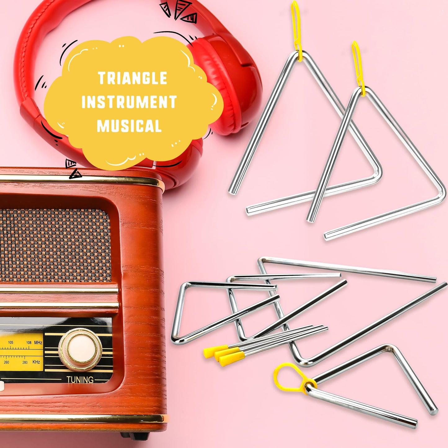 14 Pcs Triangle Percussion Instrument Set 4 5 6 7 8 9 10 Inch Triangle Musical Instrument with Striker Steel Hand Triangles for Kids Adults Rhythm Music Learning and Teaching