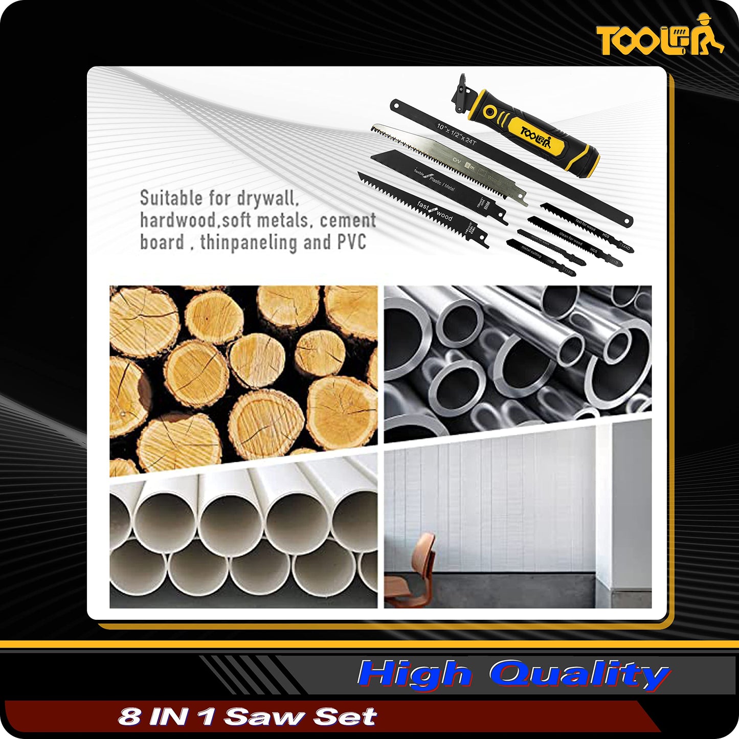 TOOLAN: 8-in-1 Multi Blades Hand Saw, Drywall Cutter Saw. Hackwaw. Long Blade Hand Saw for Cut, Sheetrock, Wood, Metel, Plastic, Plywood. Portable Hand Saw