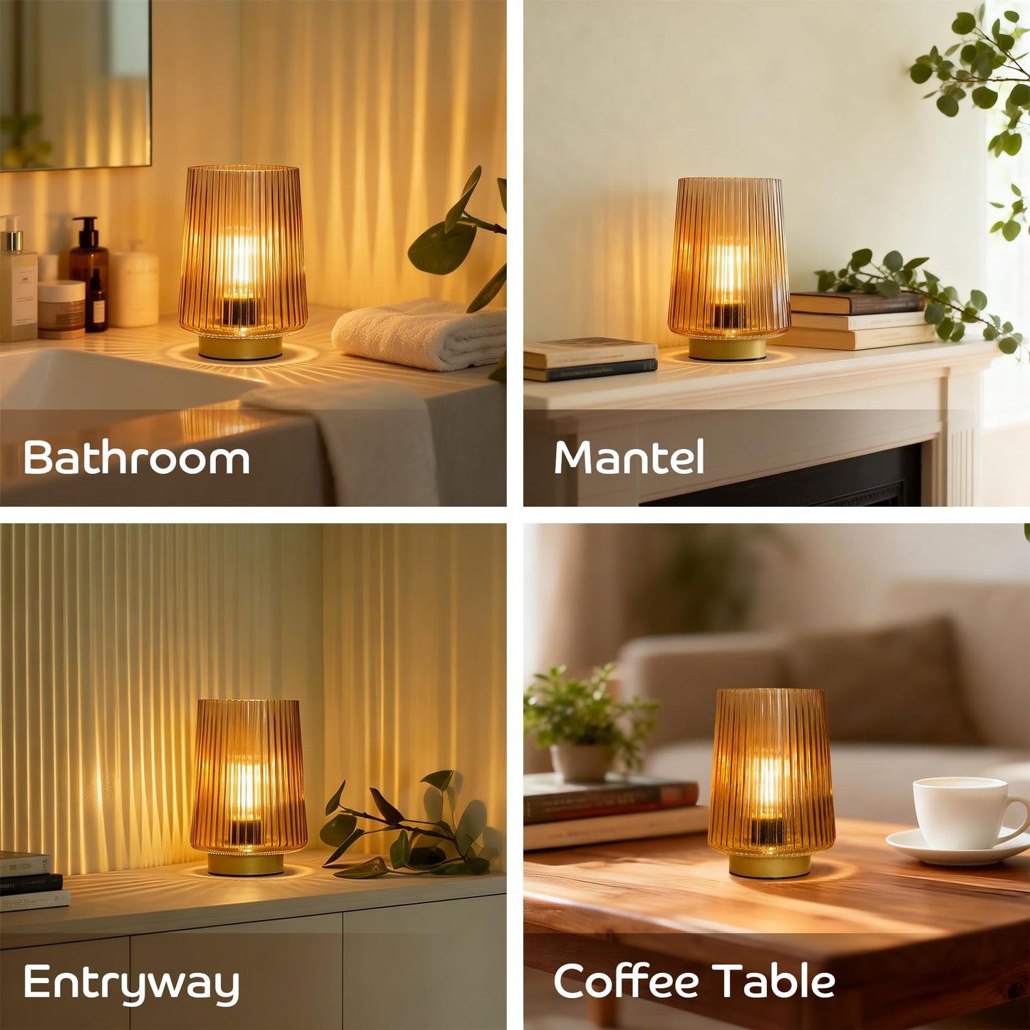 Battery Operated Lamp with Timer, Set of 2 Small Cozy Table Lamp Decorative Ambient Glass Lamp for Bedside & Home Decor, Aesthetic Cordless Battery Powered Accent Lamp for Living Room Shelf, Amber