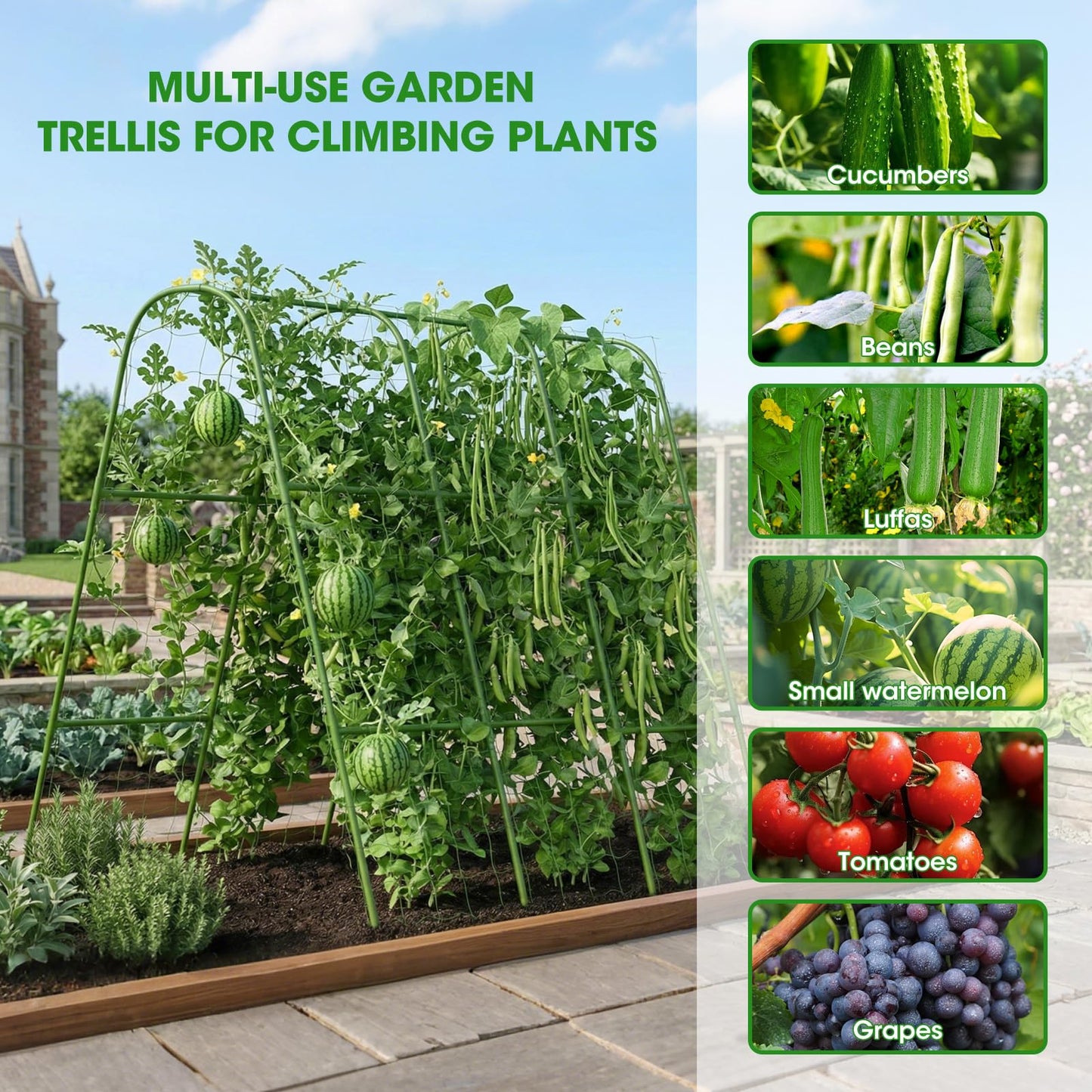 SHCCPPJ Cucumber Trellis, U-Shape Garden Cucumber Trellis for Raised Bed, Metal Rust-Proof Garden Arch Trellis for Climbing Plants Outdoor Vegetables Flowers Fruits (51.5''Lx50.5''Wx44''H)