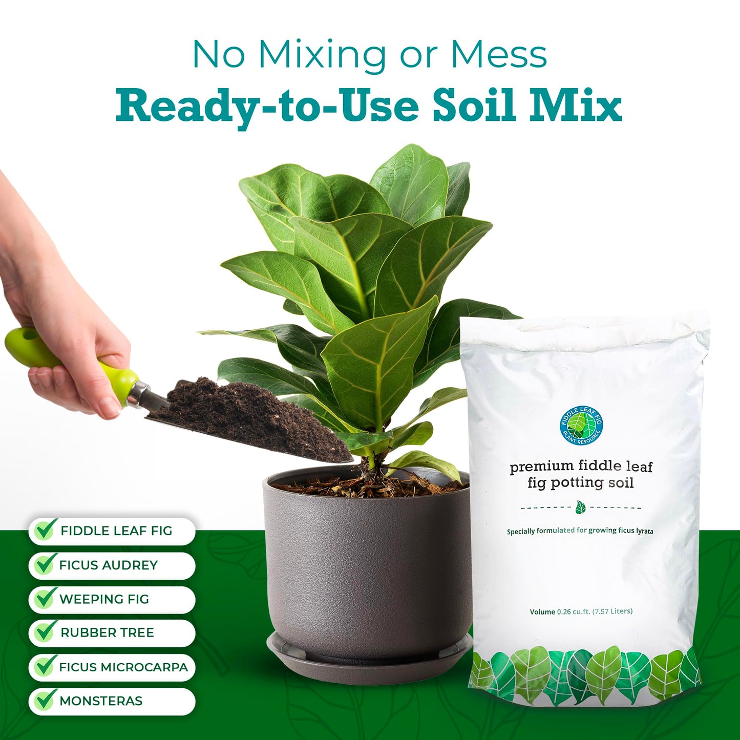 100% Organic Fiddle Leaf Fig Soil – Optimally-Draining Potting Mix for Healthy Roots, Fewer Brown Spots & Faster Growth | Enriched with Biochar & Bark | Large 7.5L Bag