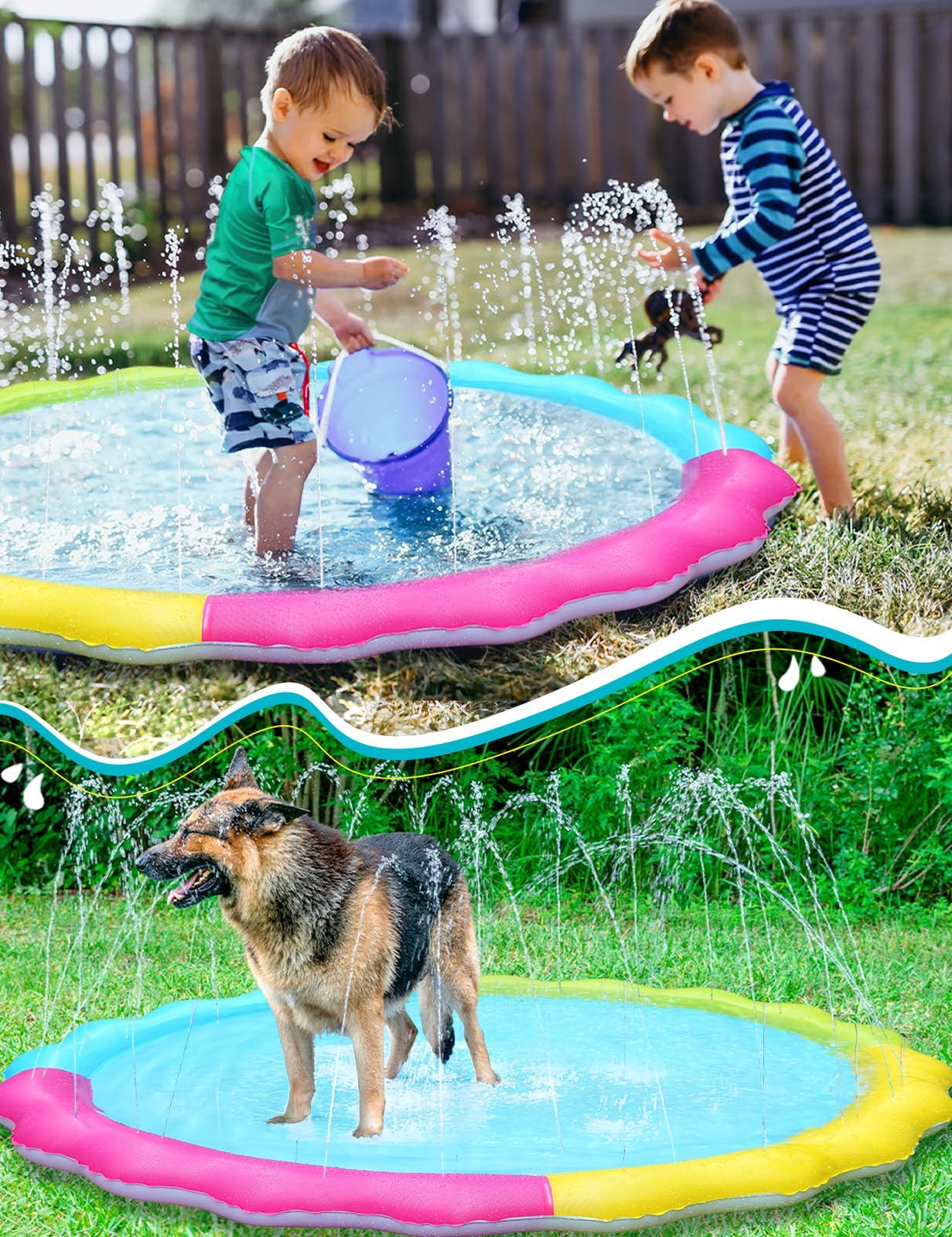 Jasonwell Splash Pad Sprinkler for Kids Play Mat Outdoor Water Toys Inflatable Splash Pad Pool Boys Girls Children Outside Backyard Dog Sprinkler Pool for Age 1 2 3 4 5 6 7 8 9 (Nonslip 67'')