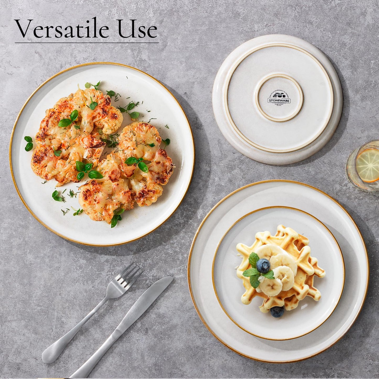 E-far 10.5” Ceramic Dinner Plates Set of 6, Large Reactive Glaze Stoneware Dishes, Round Salad Plate for Home Kitchen Restaurant, Microwave & Dishwasher Safe – Seashell White