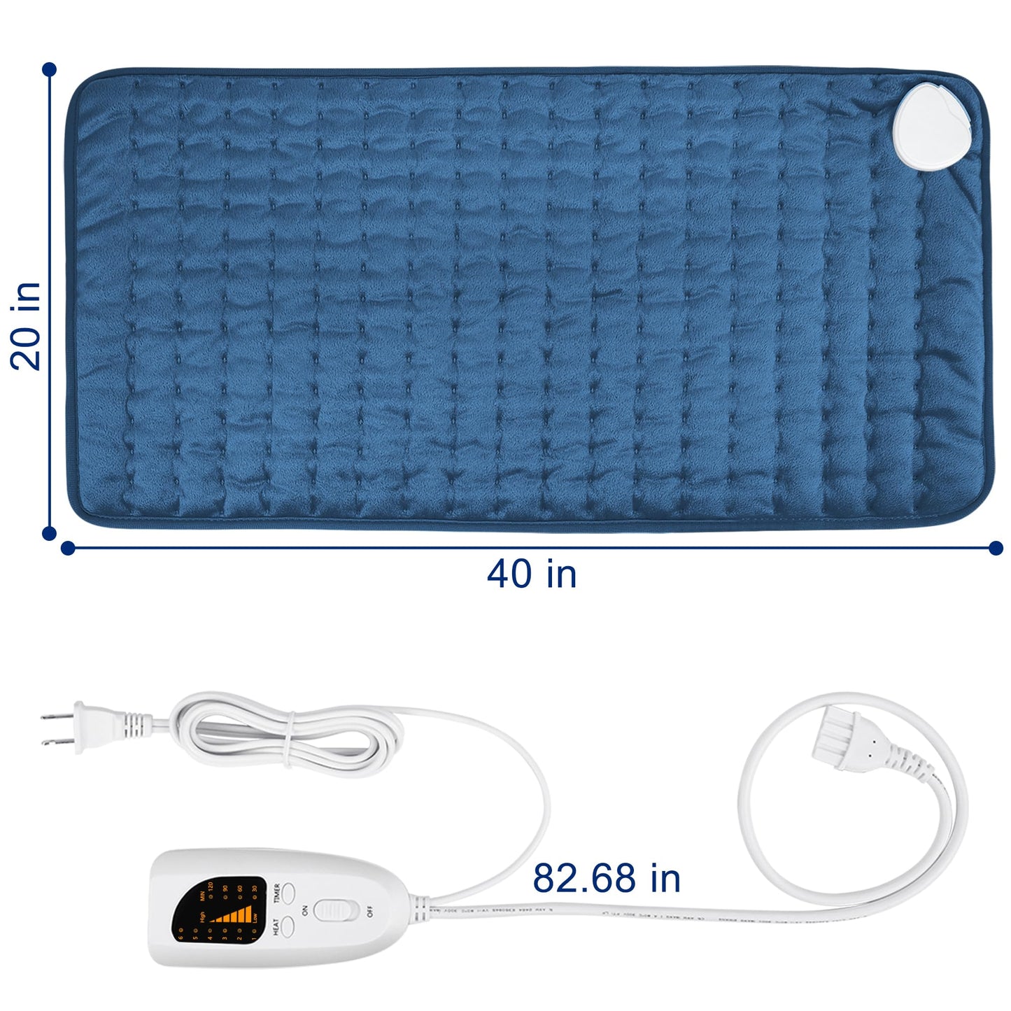 40"X20" Heating Pad, Electric Heating Pad for Dry & Moist Heat, Electric Heat Pad with Multiple Temp & Timer Settings, Auto Off.(Dark Blue)