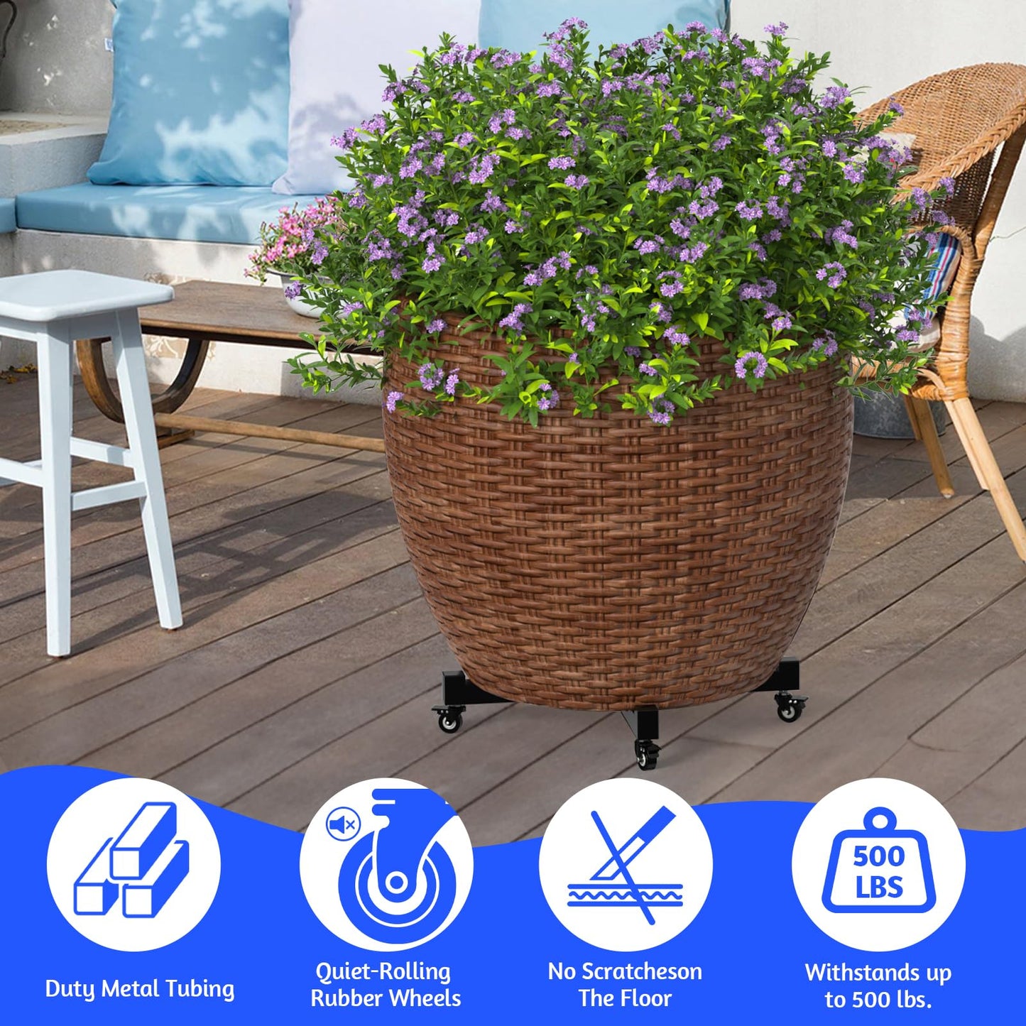 Plant Caddy With Wheels, Adjustable 14in to 21inch Heavy Duty Rolling Plant Dolly, Metal Plant Stand With 4 Lockable Caster Wheels, For Indoor Outdoor Pots Planter, Holds Up to 500 Lbs, Moving Dolly