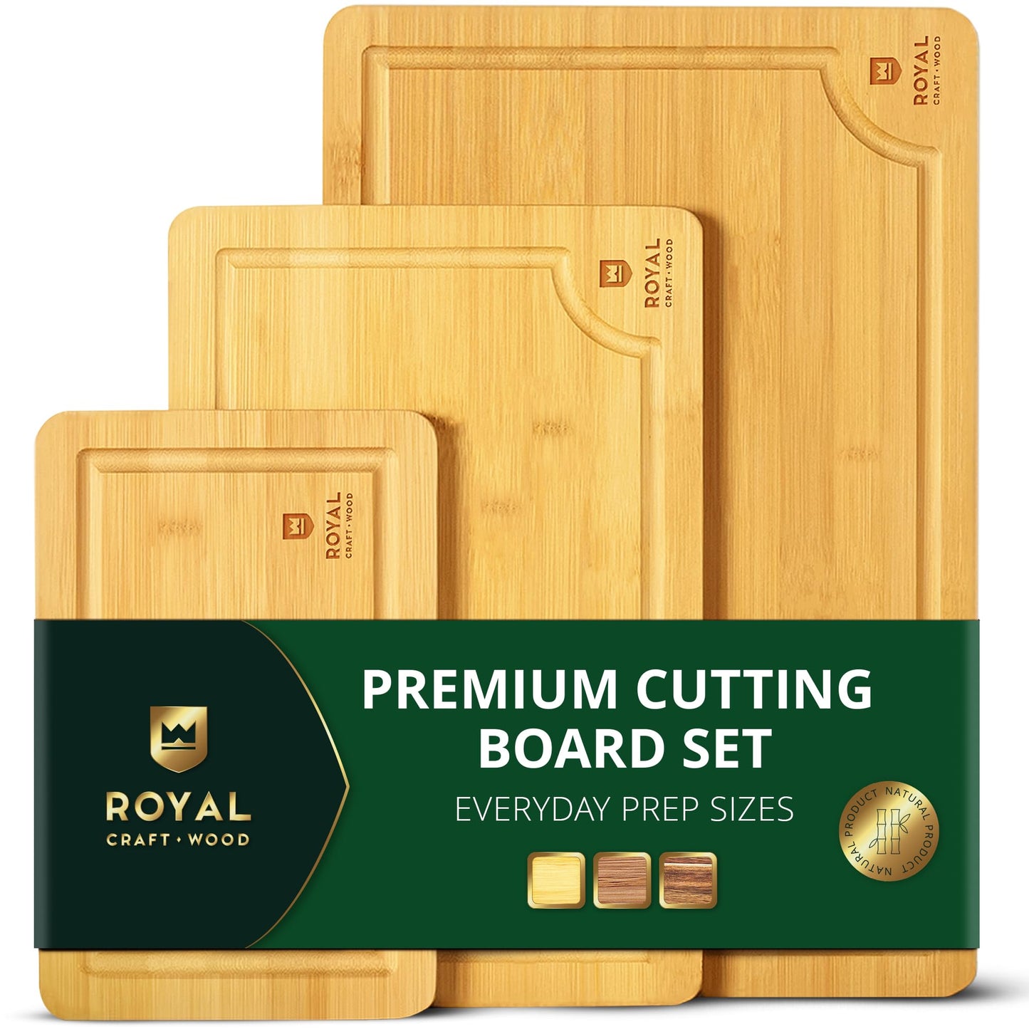 Large Wood Cutting Board Set for Kitchen - Luxury Bamboo Cutting Boards for Bread, Cheese, Fruits, Vegetables - Sturdy Chopping Boards & Butcher Block - Perfect Serving Tray and Charcuterie Boards