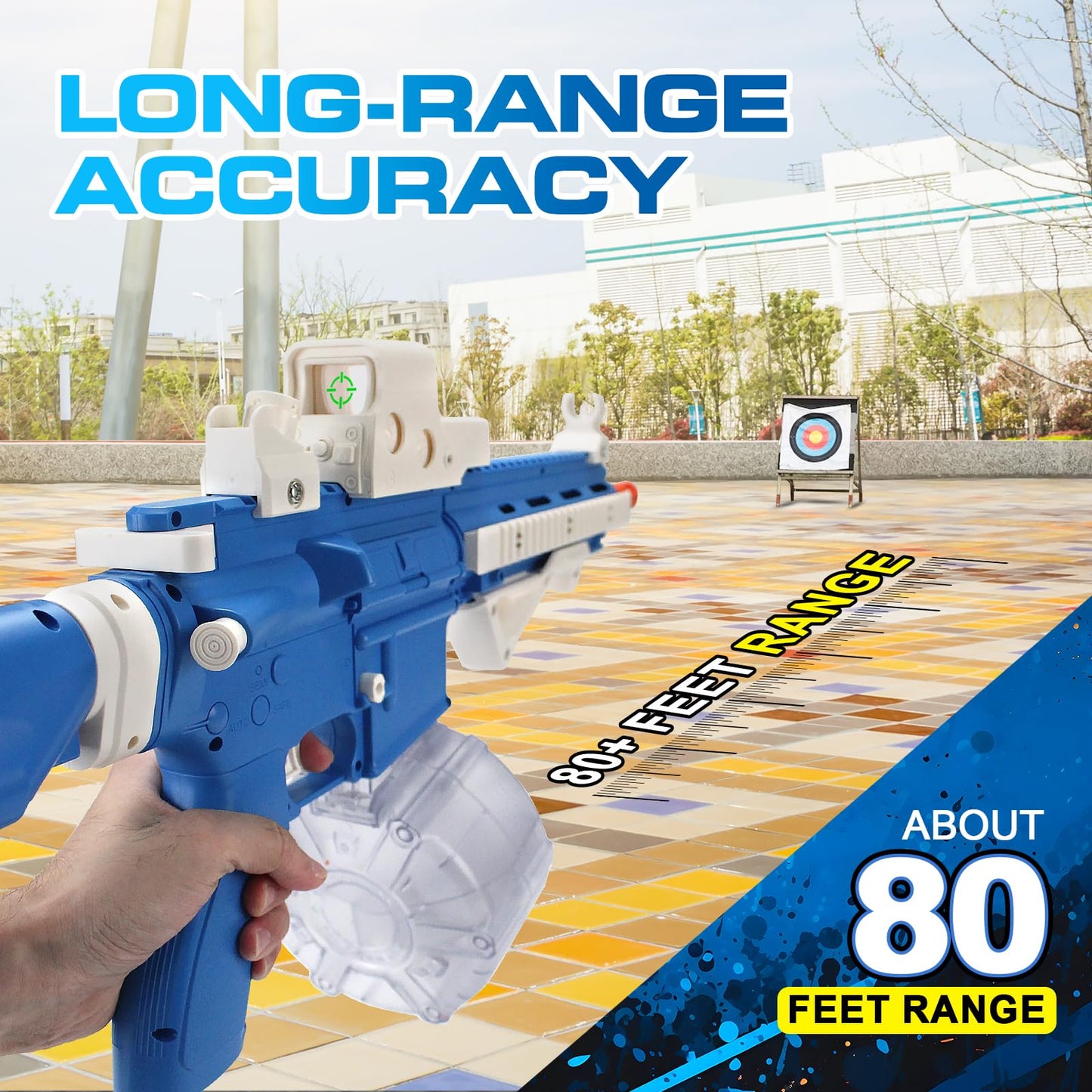 BIU BLASTER 30-Inch Gel Ball Blaster Gun 140+ FPS, 80+ Ft Range Full-Size Electric Automatic Splatter Orby Gun 7.4V 1400mAh Battery 30,000 Rounds for Outdoor Games, Ages 14+ Blue