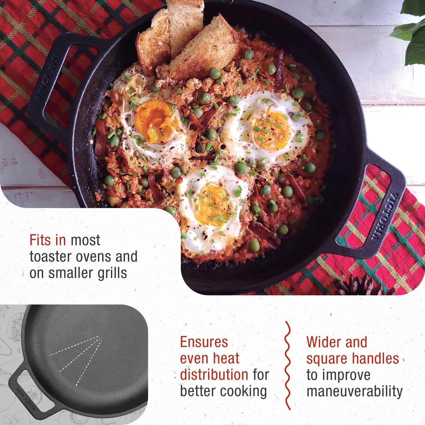 Victoria 10-Inch Cast-Iron Round Skillet with Double Loop Handles, Made in Colombia